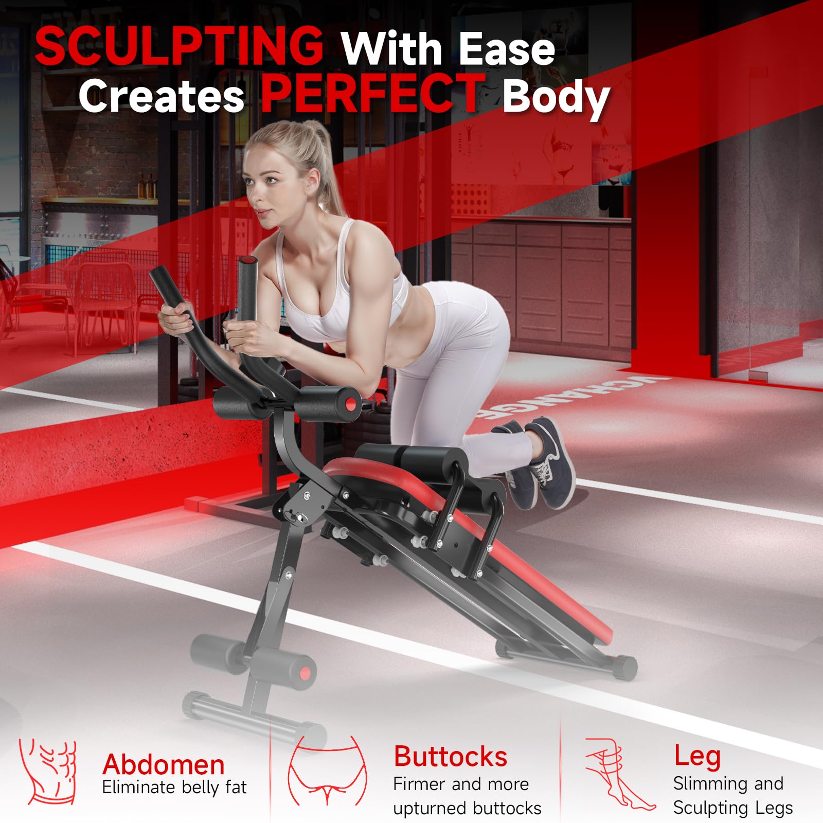 Bigzzia Ab Machine - Foldable Adjustable Abdominal Trainer for Home Gym, Core & Stomach Workout Equipment - Perfect for Crunches, Sit-ups & Full Ab Exercises at Home