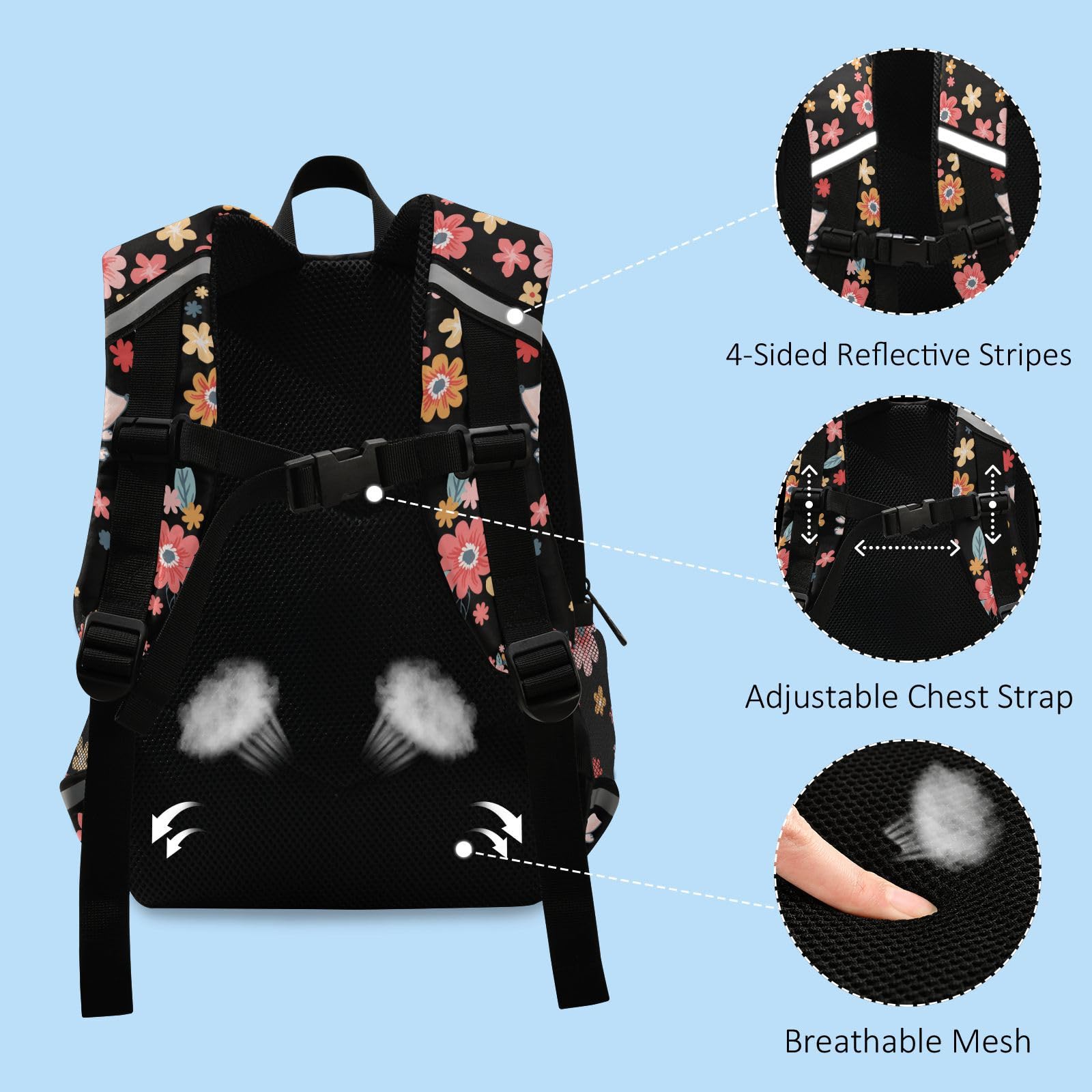 ZENWAWA Floral Hedgehog Toddler Backpack with Safety Leash - Cute Mini School Bag for Nursery & Kindergarten Kids (10.9×5.9×12.9 IN) - Perfect for Daycare, Preschool & Travel Accessories