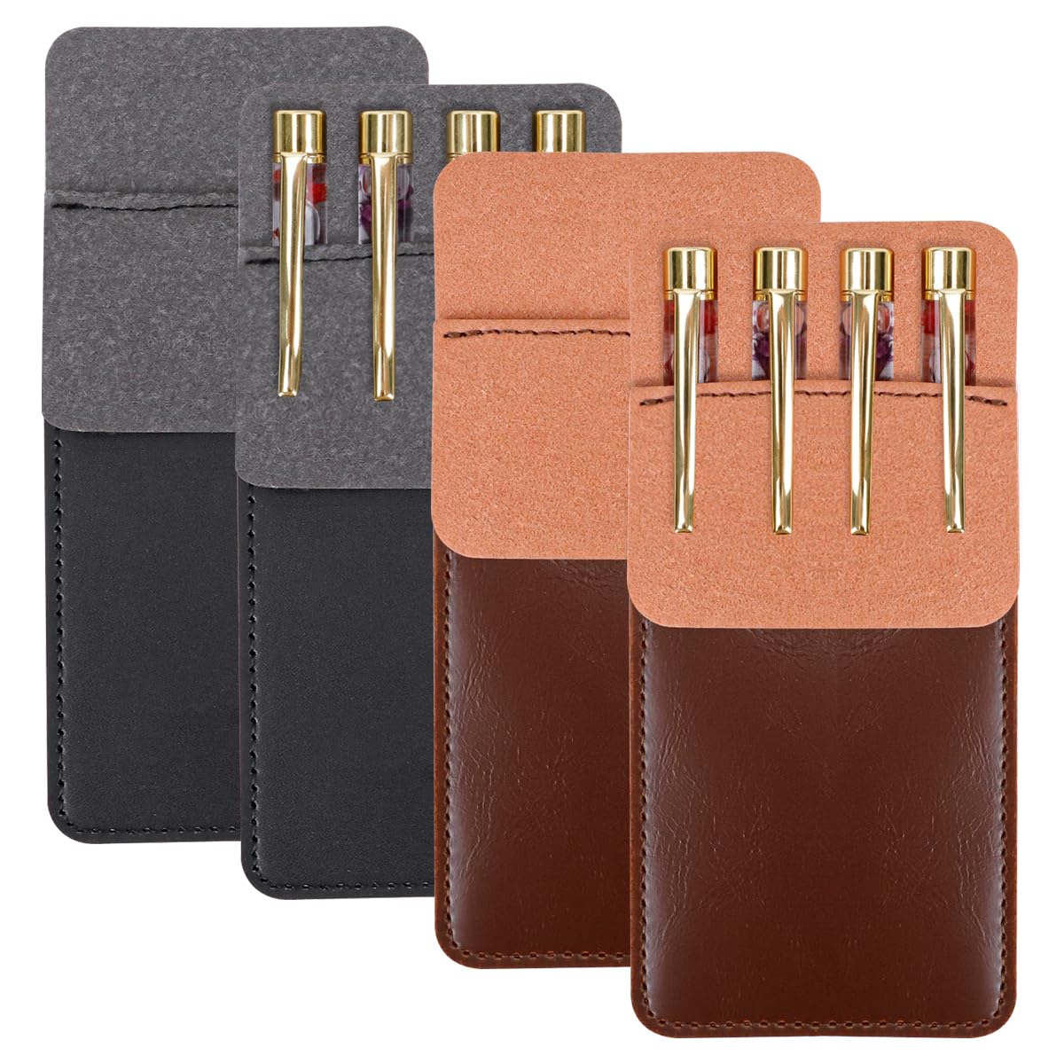 4-Pack Leather Pen Pouch Organizer - Pocket Protector for Pens & Pencils - Office & School Use