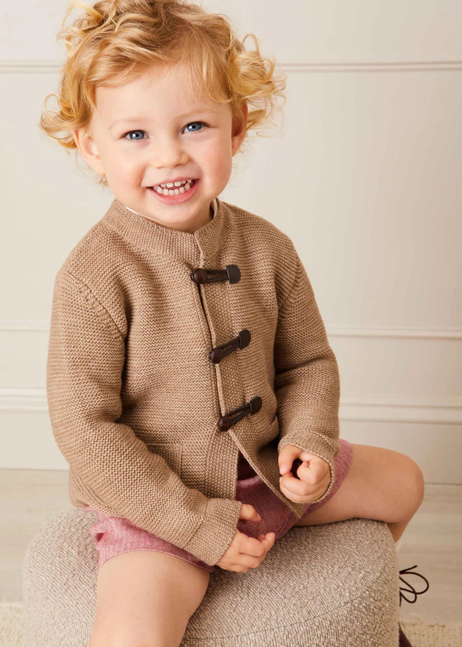 Oatmeal Toggle Fastening Knitted Cardigan for Kids (Size 12-10 Years) - Cozy Winter Wear for School & Playdates