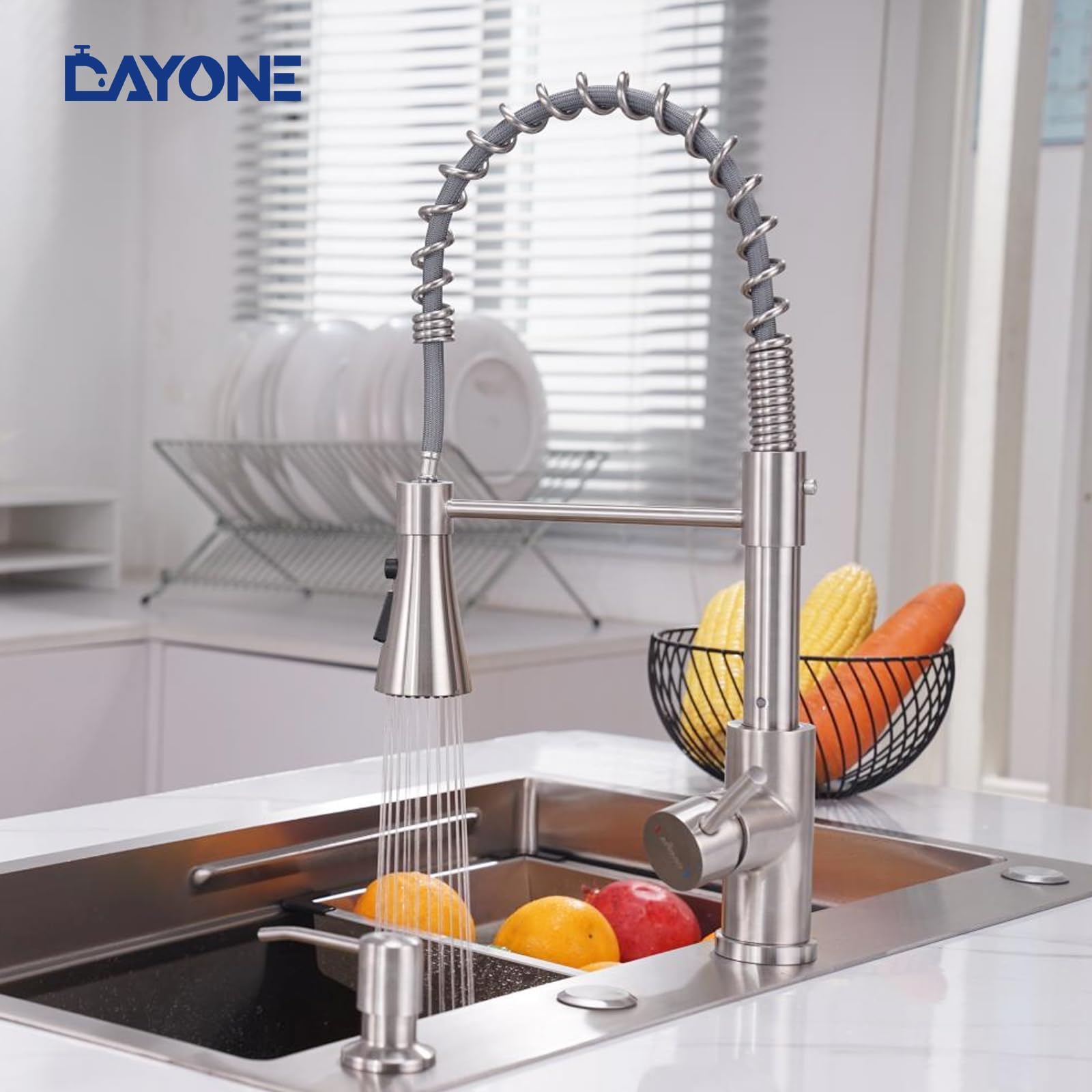 DAYONE Touchless Kitchen Sink Faucet with Pull Down Sprayer & Soap Dispenser - Stainless Steel Motion Sensor Hands-Free Faucet, Brushed Nickel Finish - Perfect for Hygienic Cooking, Dishwashing & Smart Home Kitchen Upgrade