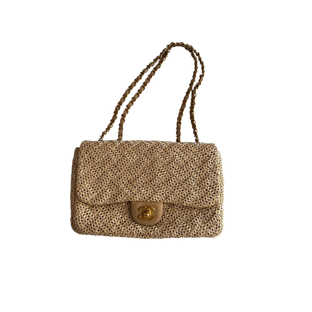 Chanel Paris Athens Crochet Raffia Medium Single Flap Bag - Luxury Designer Handbag for Women, Summer Beach Tote, Perfect for Vacation & Outdoor Events