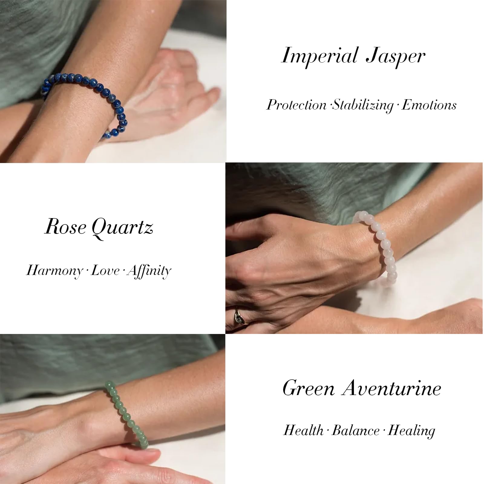 16PCS Natural Crystal Bracelets for Women & Men - 8mm Semi-Precious Gemstone Beaded Stretch Bracelets, Round Yoga Healing Energy Jewelry Gifts for Meditation, Chakra Balancing & Spiritual Wellness