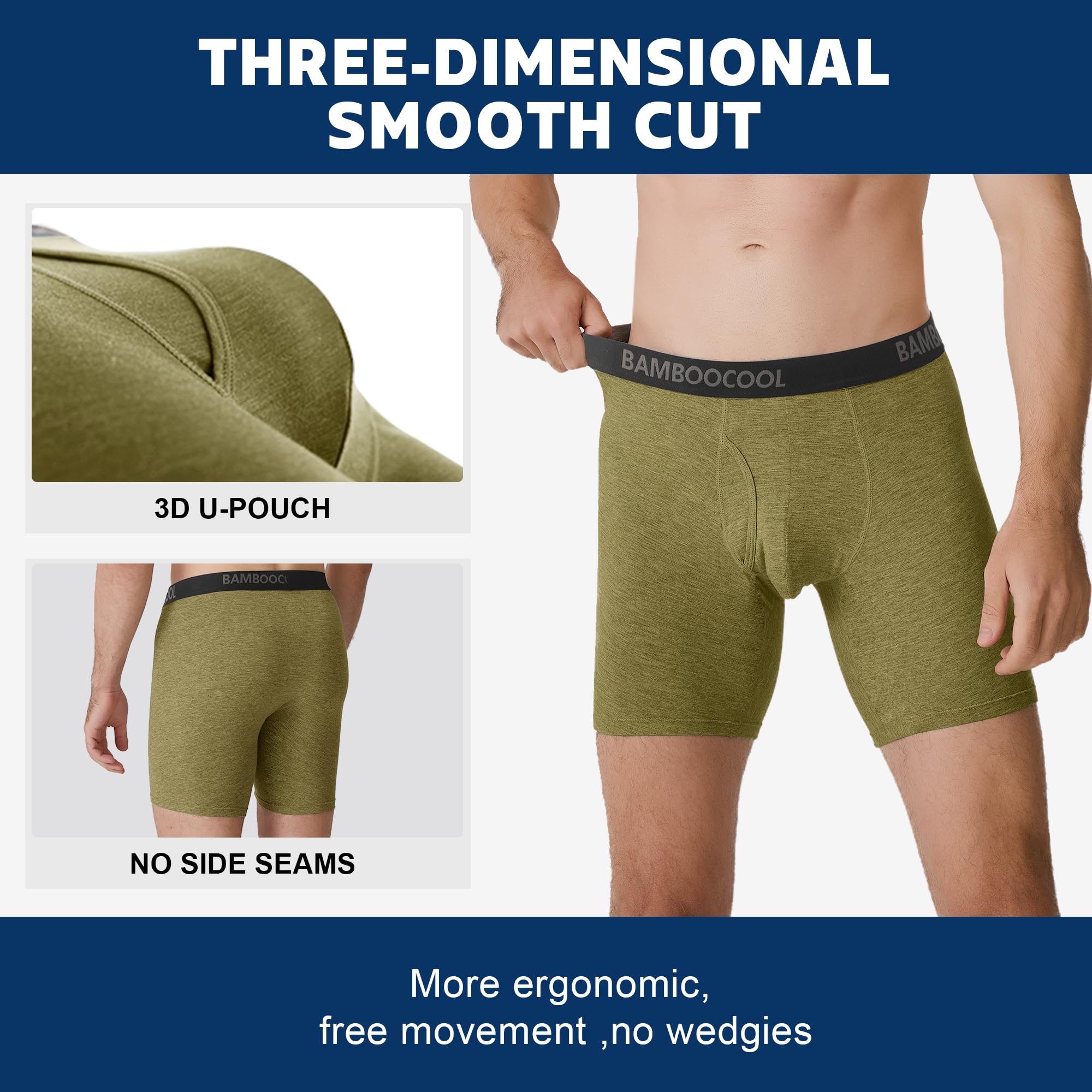 BAMBOO COOL Men's Breathable Boxer Briefs with Fly - Moisture-Wicking Lightweight Underwear 7-Pack for Workout, Travel & Everyday Comfort