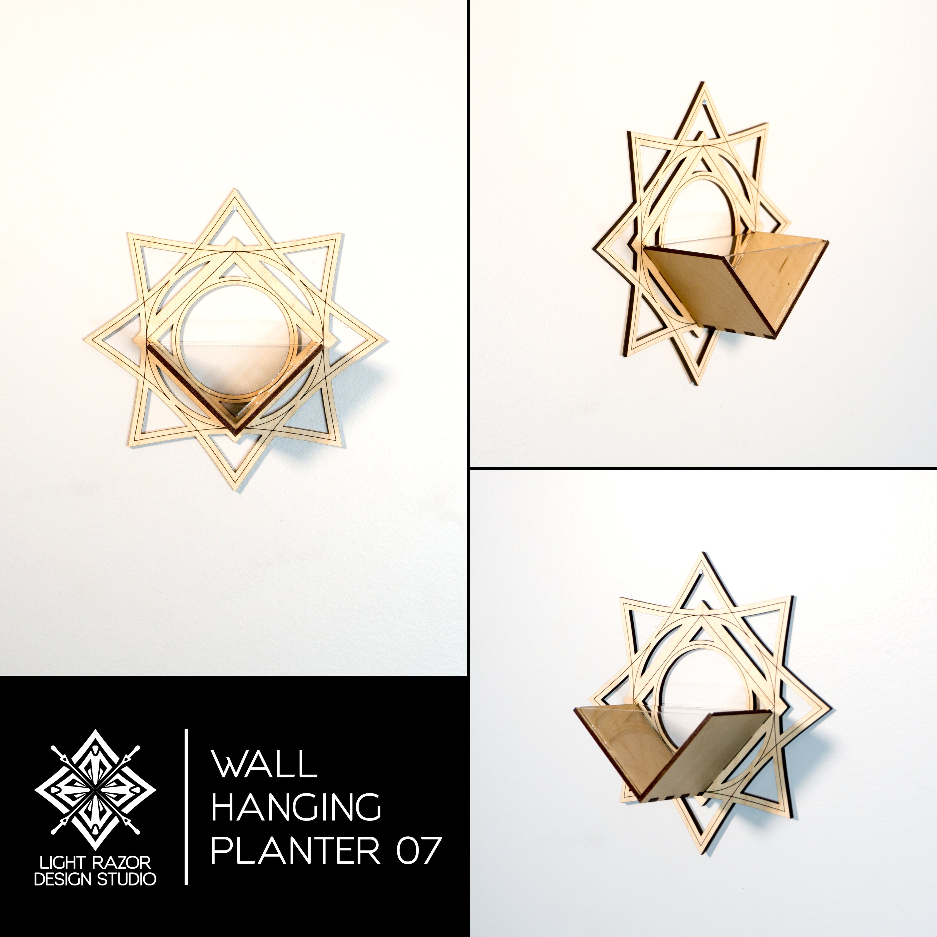 Handmade Wood Wall Hanging Planter - Air Plant Holder with Star Art Design for Home Decor | Perfect Plant Lover Gift Idea for Living Room, Bedroom, or Office Display