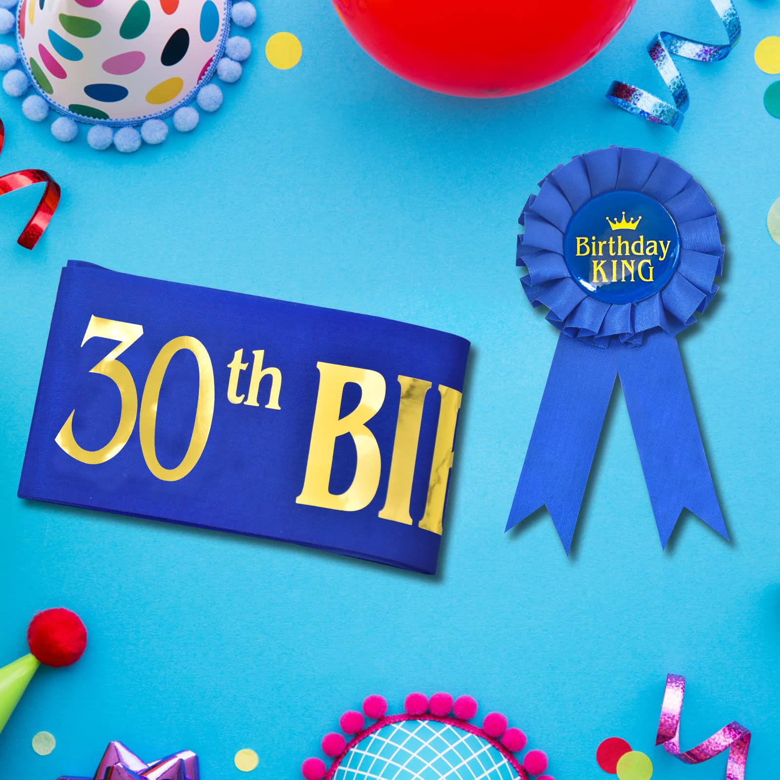 30th Birthday King Sash for Men - Blue Satin with Gold Foil Lettering - Perfect for Birthday Party Decorations, Bachelorette Parties & Special Celebrations