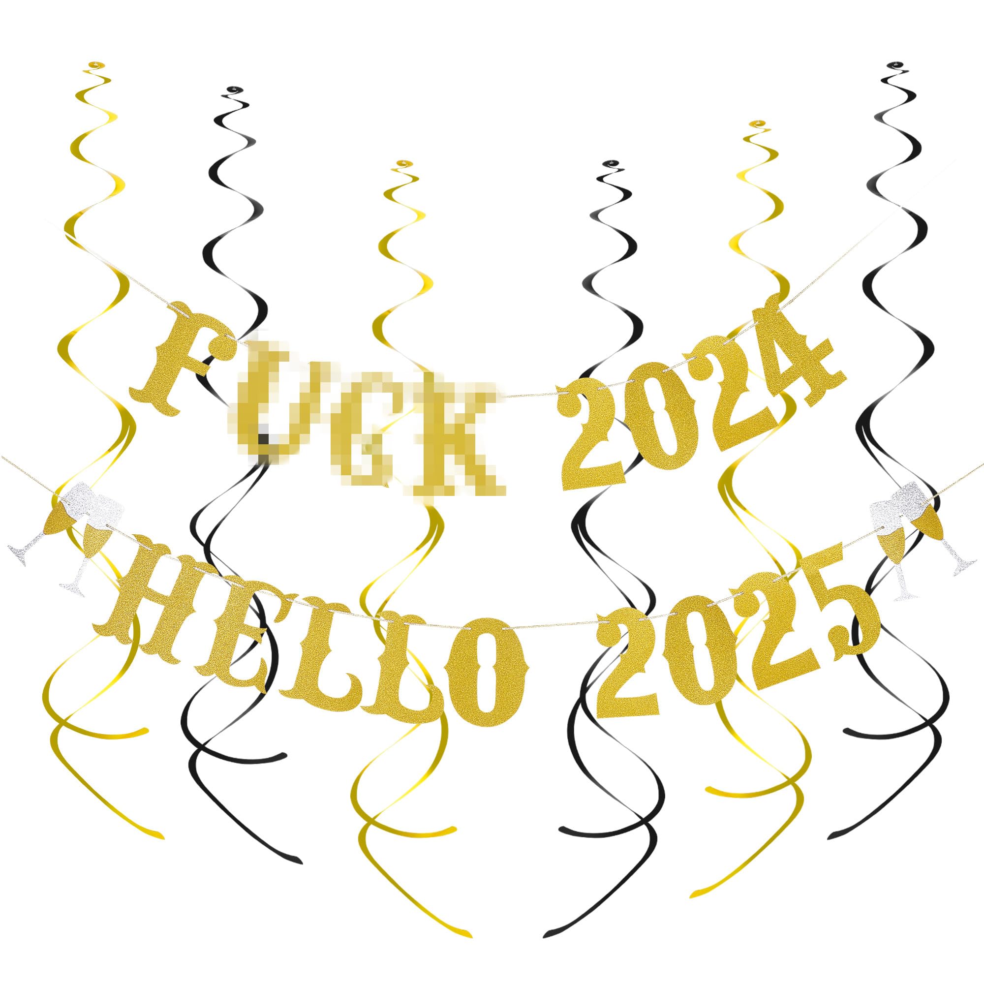 2025 New Year Banner - Gold Glitter Farewell 2024 Hello 2025 Party Decor | Happy New Year 2025 Banner for NYE Celebrations, Countdown Parties & Home Decoration