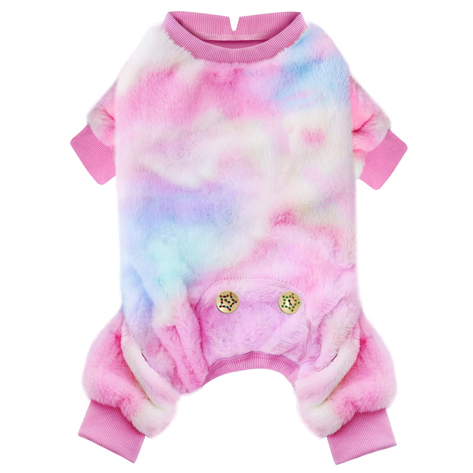 KYEESE Rainbow Tie Dye Dog Pajamas - Soft Velvet Onesie Sweater for Small & Medium Dogs | Cozy Pet Pjs for Indoor Lounging & Winter Warmth
