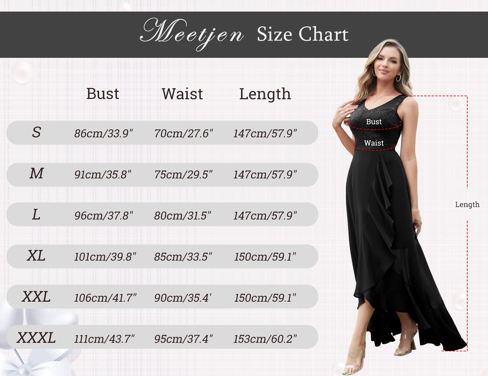 Elegant Long Lace Chiffon Wedding Guest Dress for Women - A-line Formal Bridesmaid Dress with Ruffle Asymmetrical Hem | Perfect for Weddings, Parties, and Special Occasions