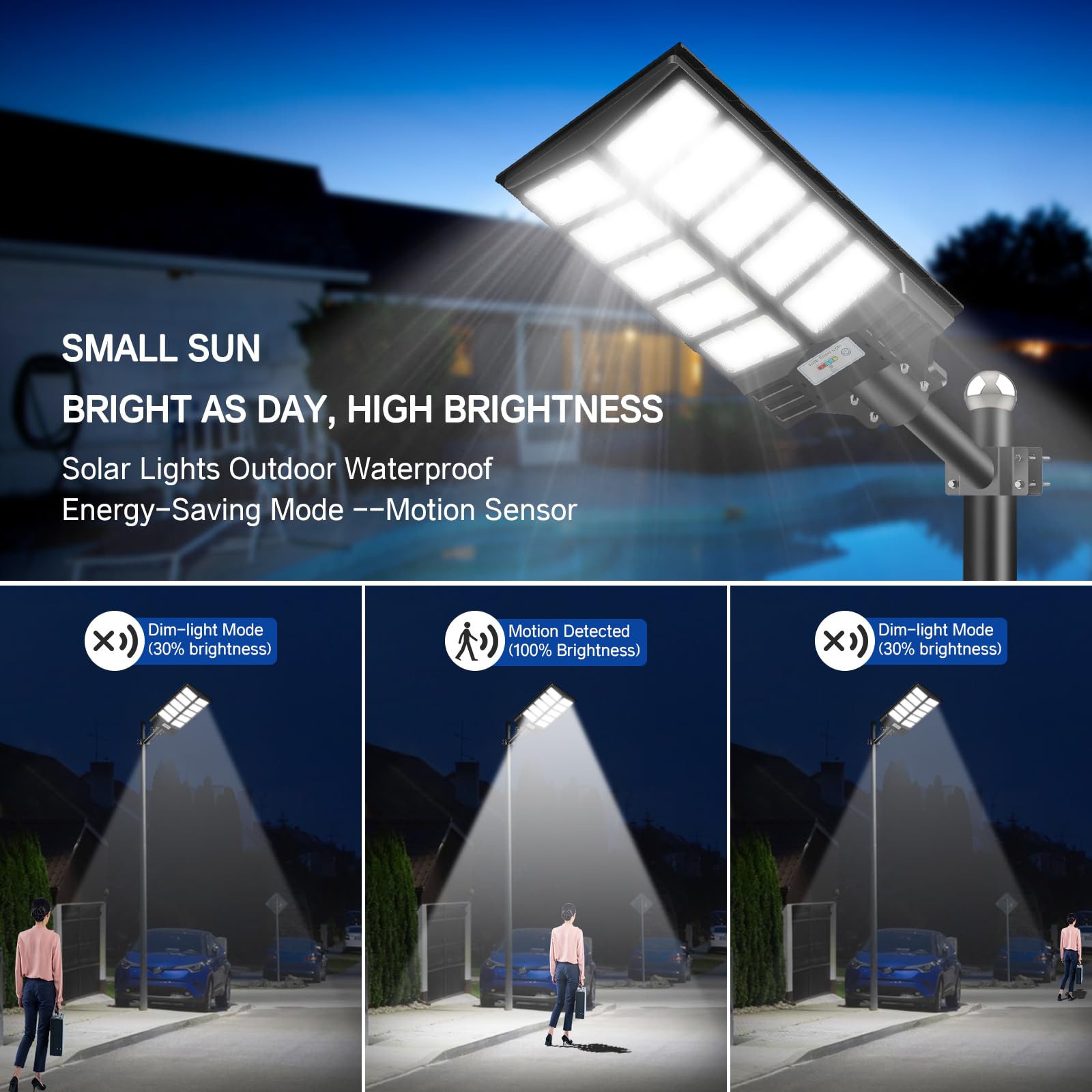 5200W Solar Street Light Outdoor - High Lumens 6500K LED Solar Parking Lot Lights with Motion Sensor & Remote Control - Dusk to Dawn Lighting for Driveways, Pathways, and Commercial Areas