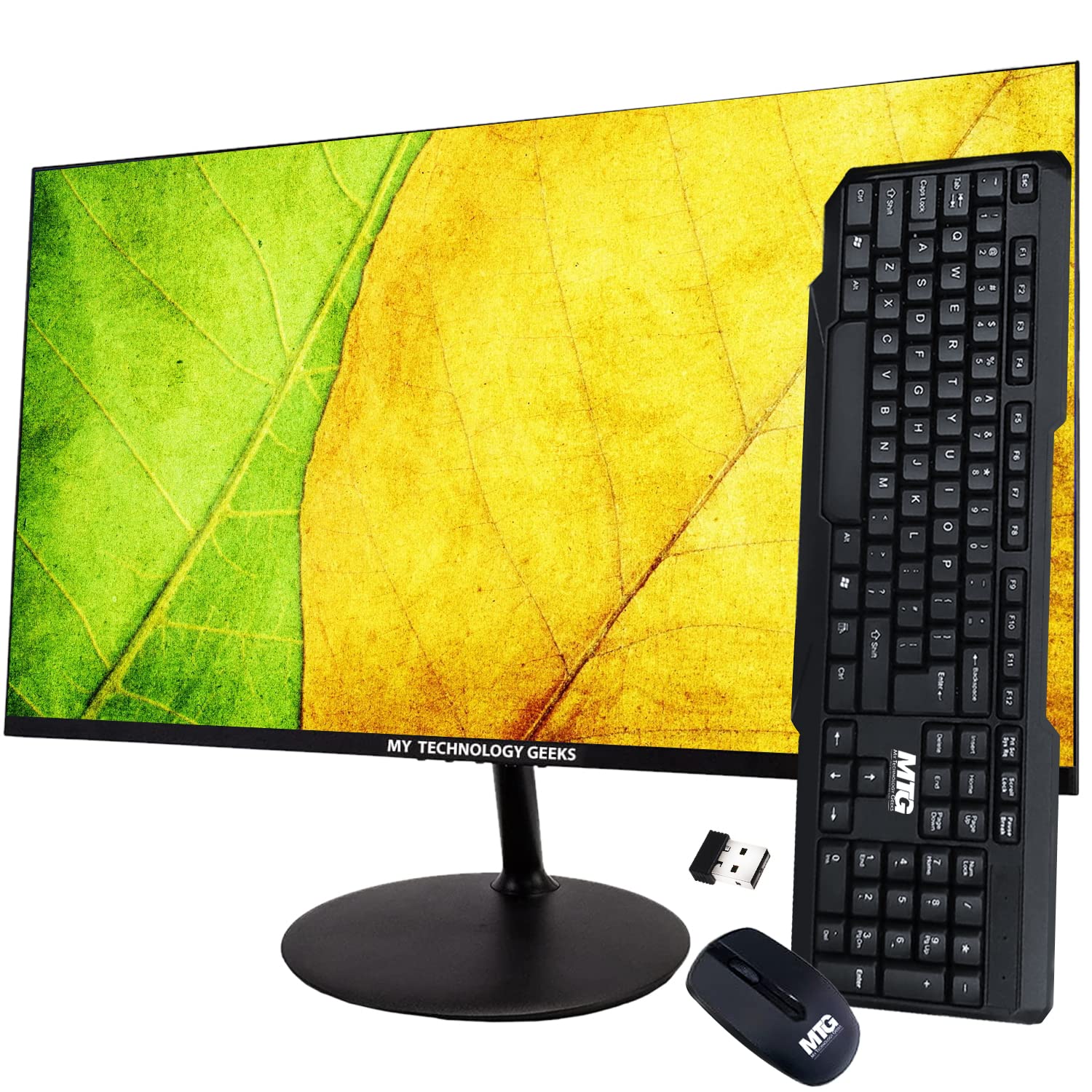 MTG 24-inch 1080p Full HD LED Computer Monitor - 75Hz Refresh Rate, 3ms Response Time, VESA Mountable, HDMI & VGA Ports, Ultra-Thin Bezel-Less Design with Built-in Speakers (Includes Wireless Keyboard & Mouse) - Perfect for Home Office, Gaming, and Multimedia Entertainment