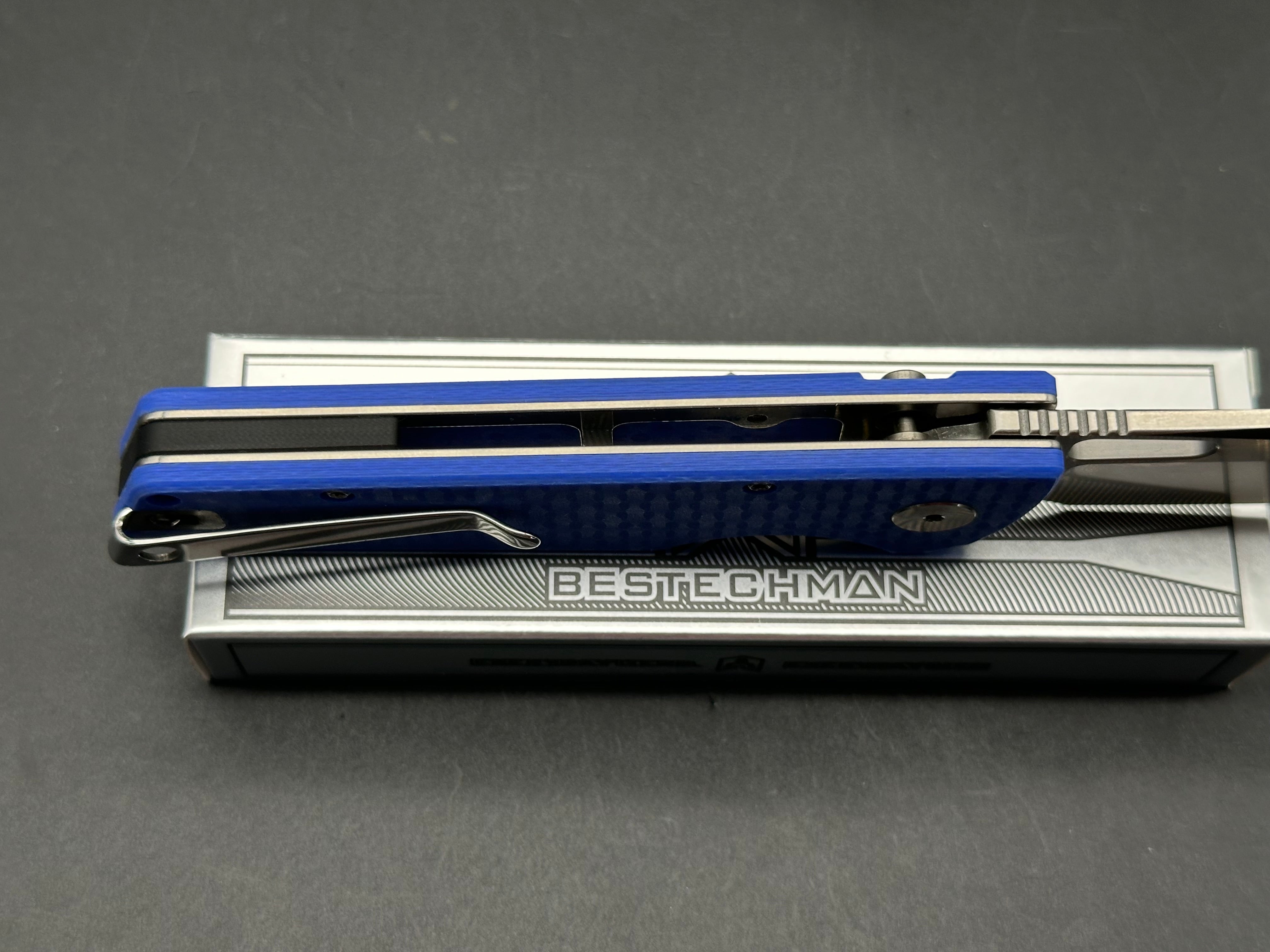 Bestechman Guardian Folding Knife - D2 Steel Blade, Blue G10 Handle, Plain Edge - Perfect for Camping, Hiking & Outdoor Survival
