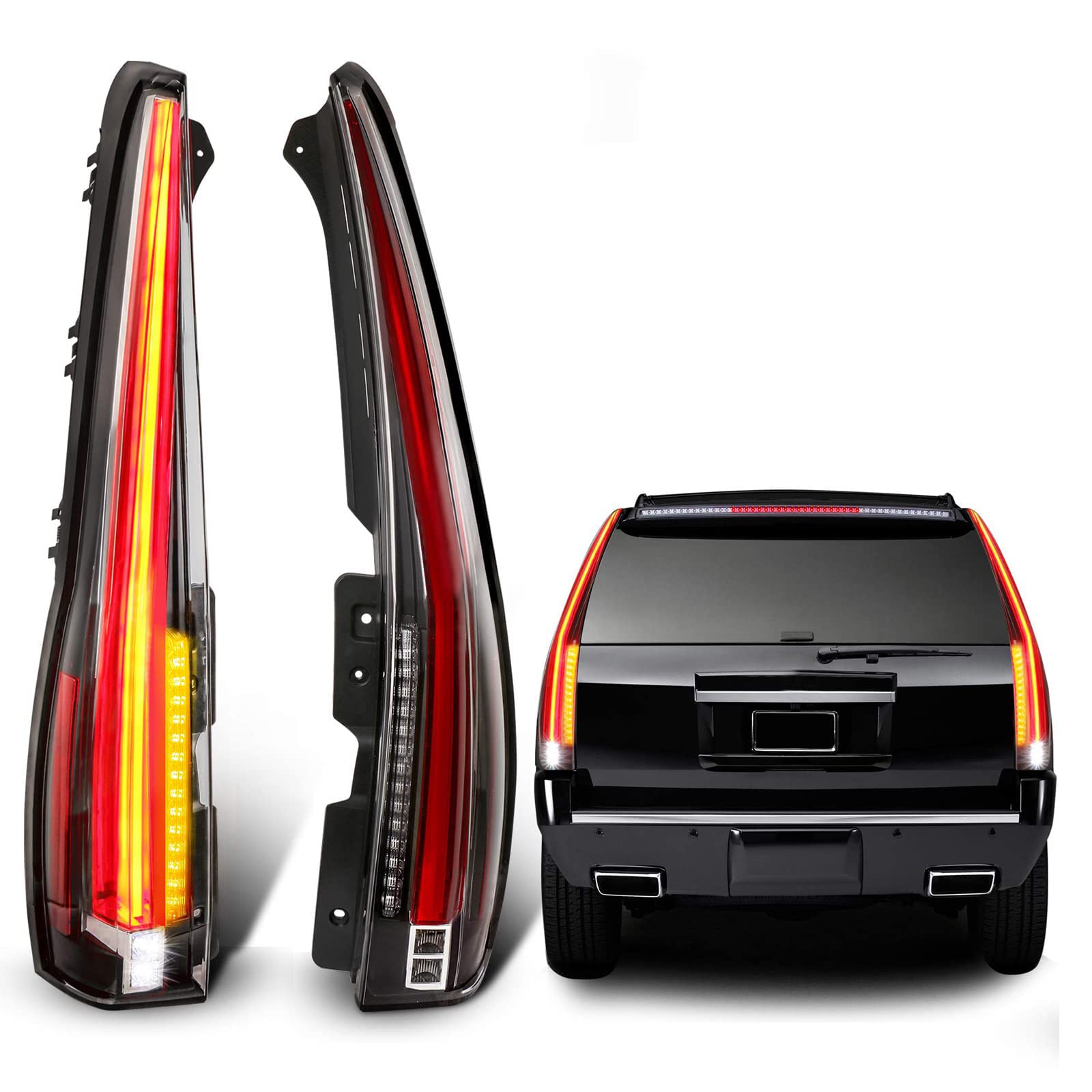 MOSTPLUS LED Tail Lights Rear Lamp Compatible for 2007-2014 Chevy Tahoe Suburban GMC Yukon Denali - Set of 2 Back Light Assembly - Durable & Bright Replacement for Night Driving & Enhanced Safety