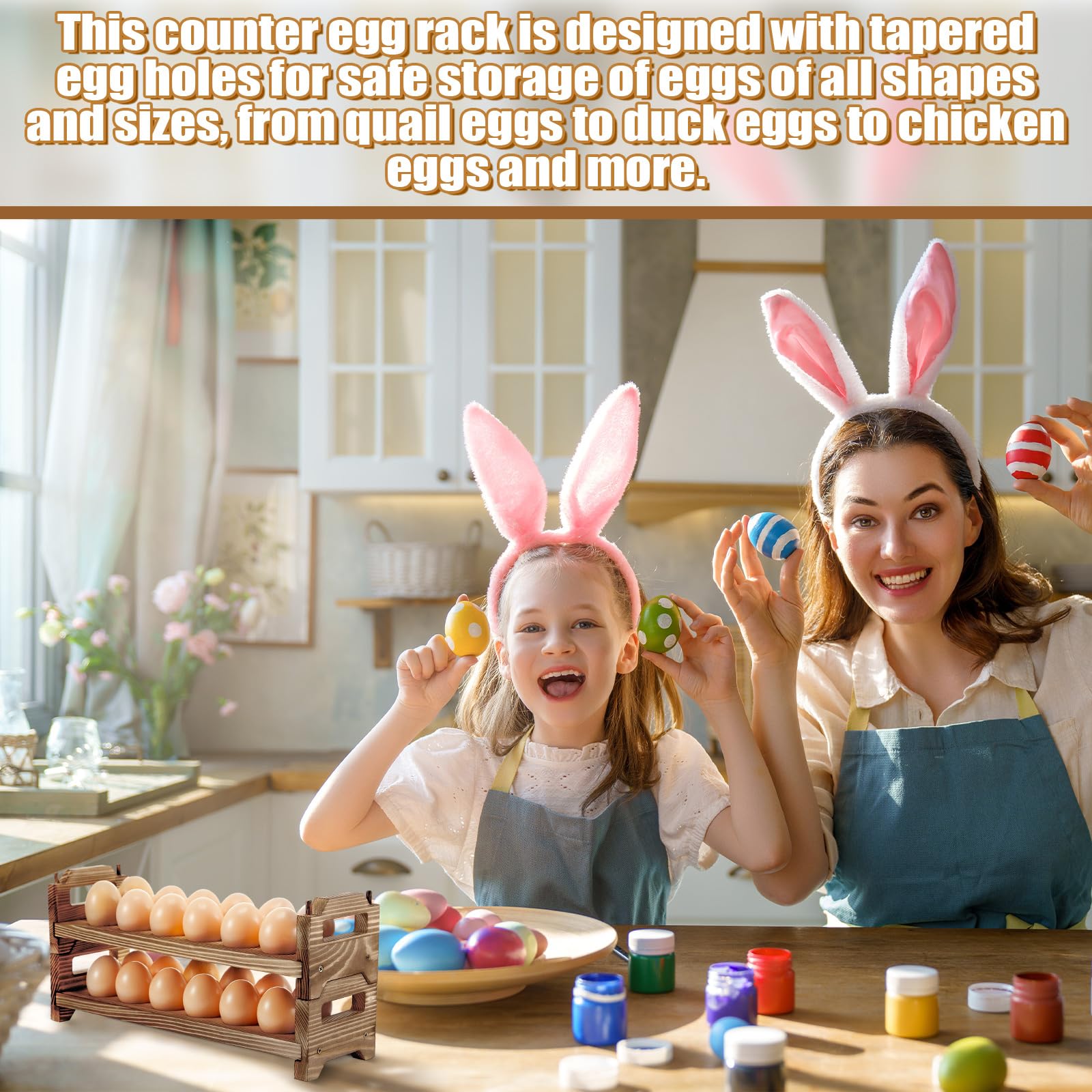 Maxcheck 6-Tier Wooden Egg Holder - Stackable Refrigerator & Countertop Organizer for 72 Eggs with Handles | Perfect for Kitchen Storage, Farm Fresh Eggs & Deviled Egg Preparation