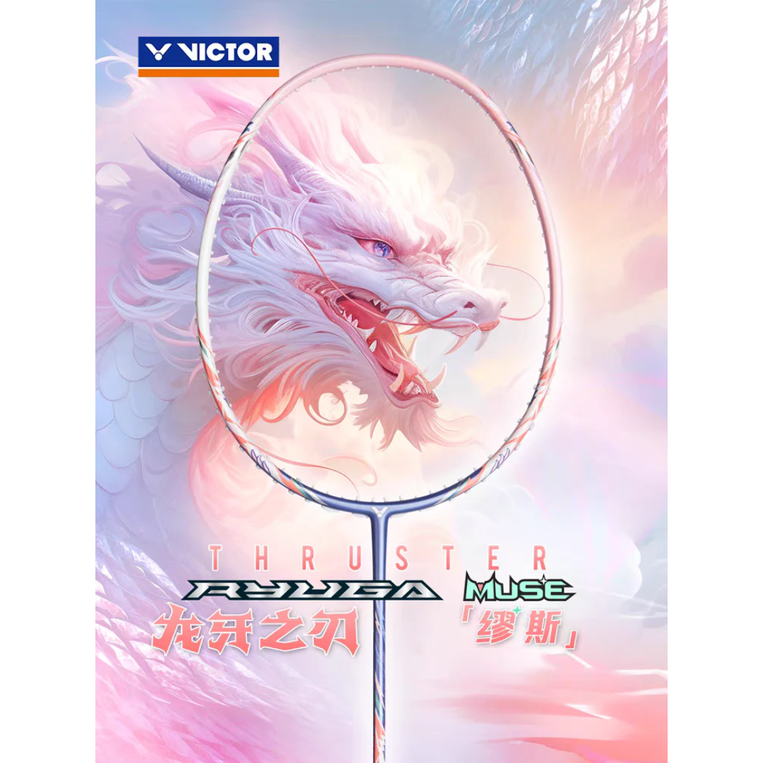 Victor Thruster Ryuga Muse Unstrung Badminton Racket - Pink Glow | Professional Tournament Grade Shuttlecock Racket for Competitive Play & Training