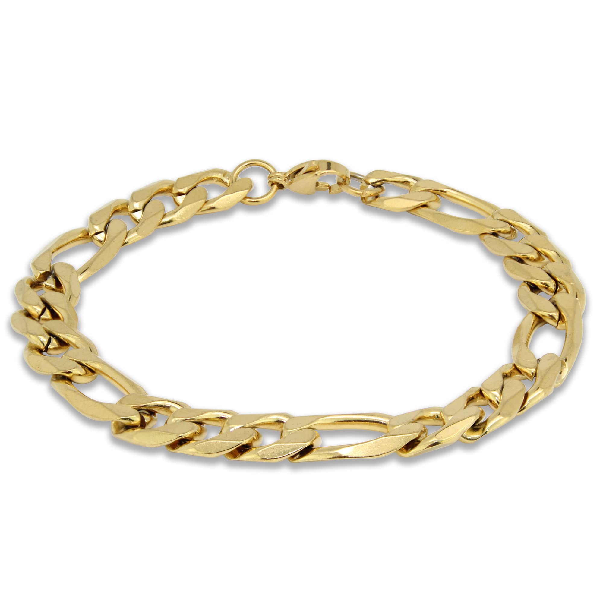 Baronyka 8.5mm Thick 8 Inch Gold Plated Stainless Steel Figaro Chain Bracelet for Men with Lobster Clasp - Durable & Stylish Men's Jewelry Gift for Birthday, Anniversary & Special Occasions