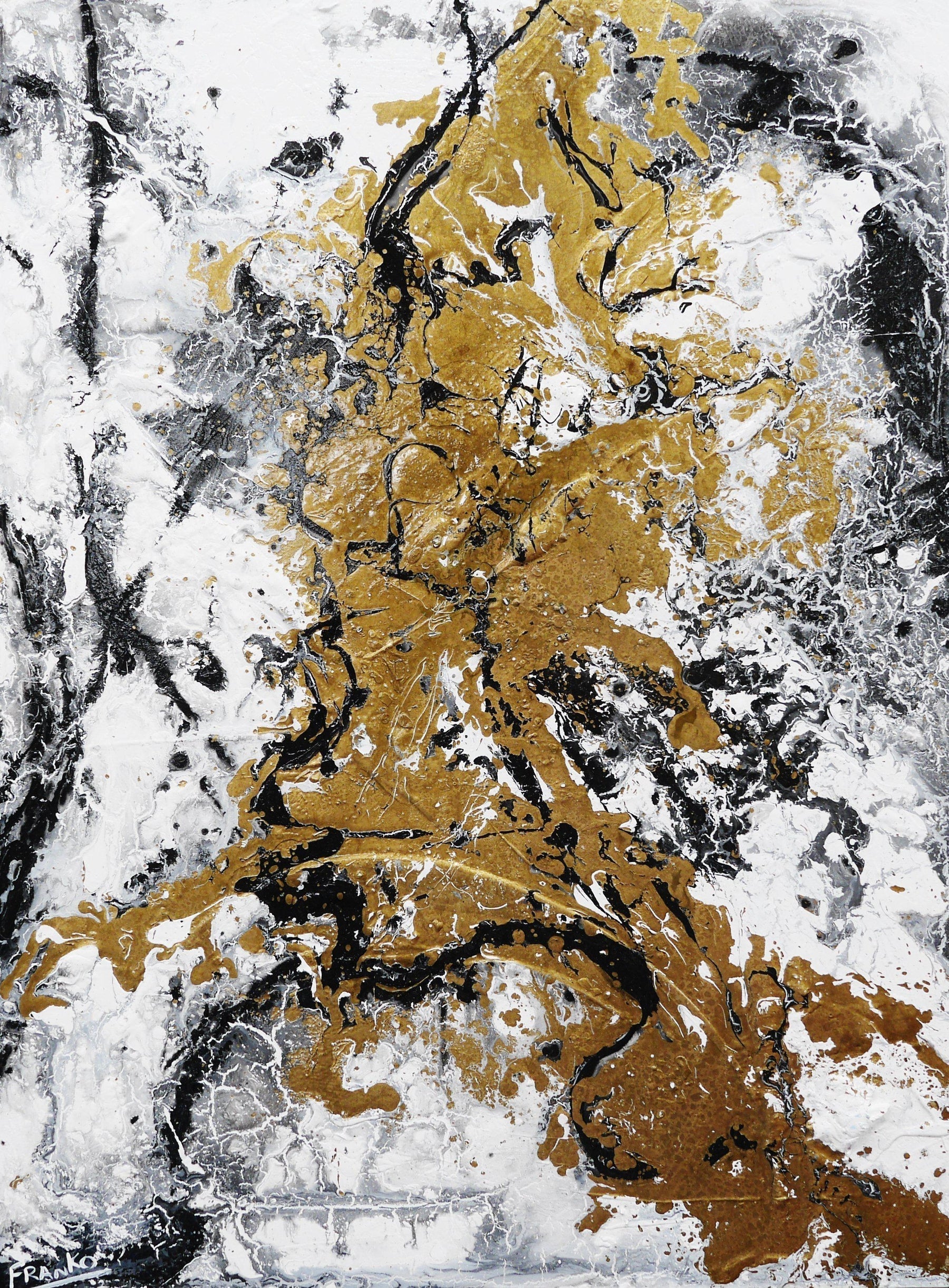75cm x 100cm Gold White Abstract Canvas Painting - Modern Wall Art for Living Room, Bedroom & Office Decor
