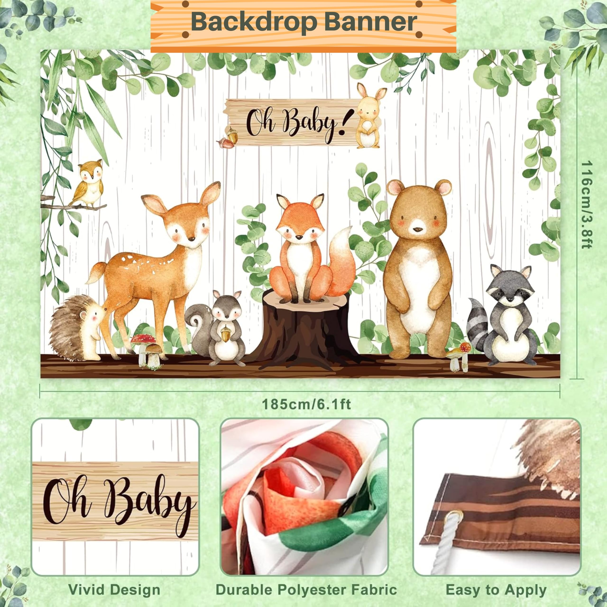 257-Piece Woodland Baby Shower Decorations Kit for Boys & Girls - Forest Animal Theme Gender Neutral Party Supplies with Backdrop, Banner, Balloon Garland, Tableware for 20 Guests | Perfect for Baby Showers, Nursery Decor, and First Birthday Parties