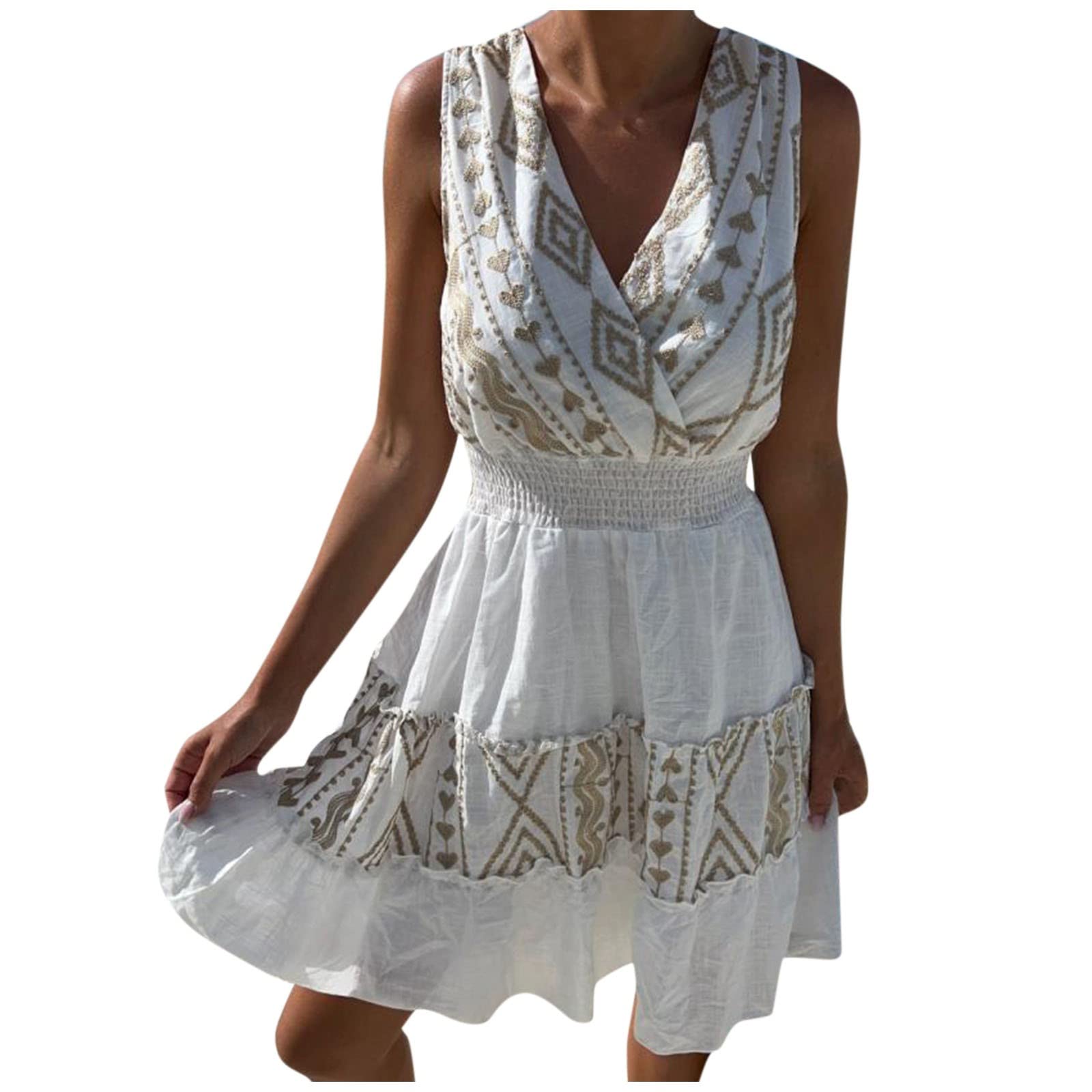 QUFECH Women's Summer Sleeveless Printed Sundress - Casual Sling Waist Midi Dress for Beach, Vacation & Outdoor Activities