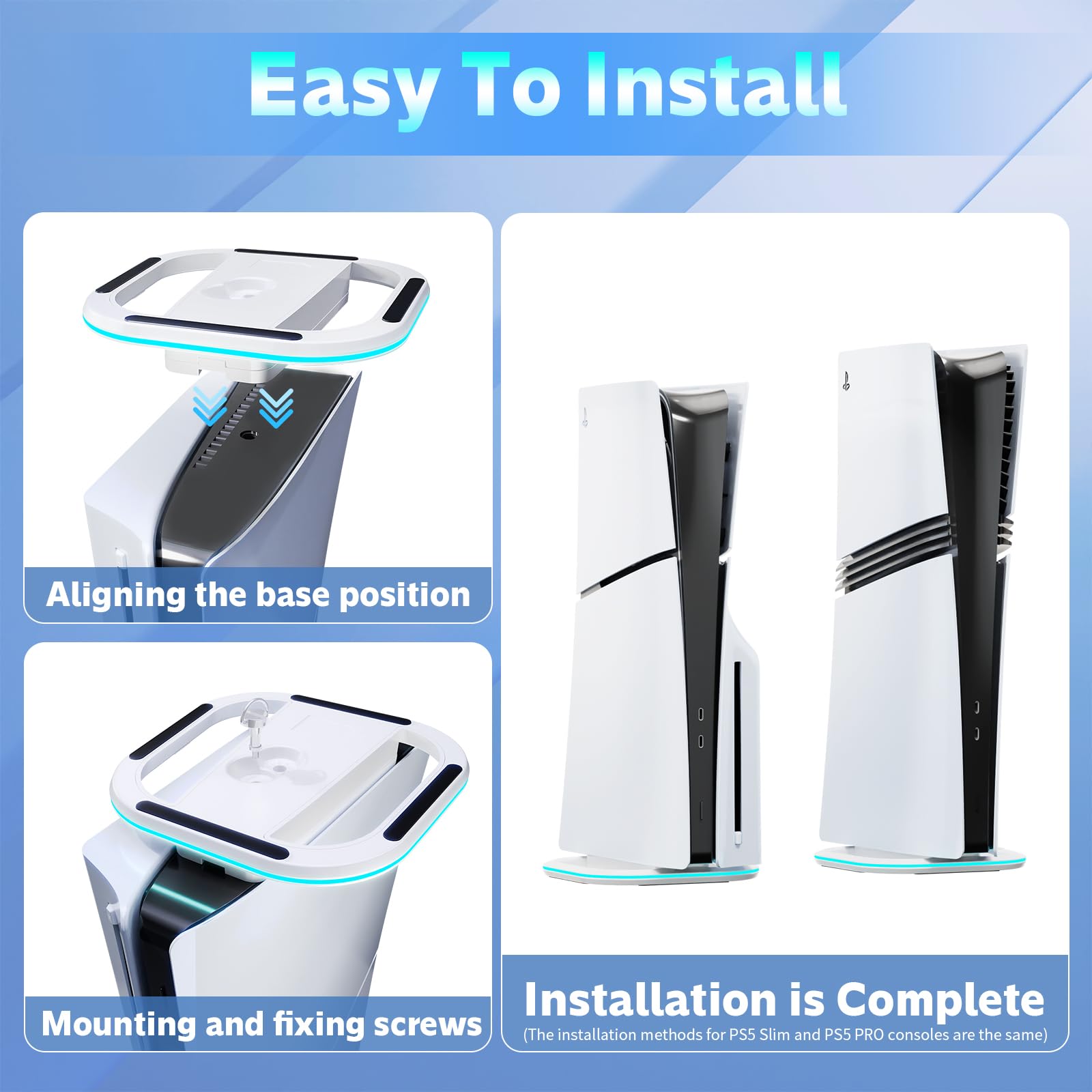 Vertical Stand for PS5/PS5 Slim/PlayStation Pro - White Gaming Console Holder with 7 RGB Lights & Secure Screw Mount | Perfect for Living Room, Bedroom & Game Room Setup