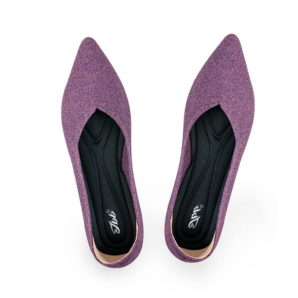 JBB Women's Pointed Toe Ballet Flats - Knit Slip On Loafers with Low Wedge for Walking & Casual Wear | Perfect for Office, Dating & Everyday Comfort