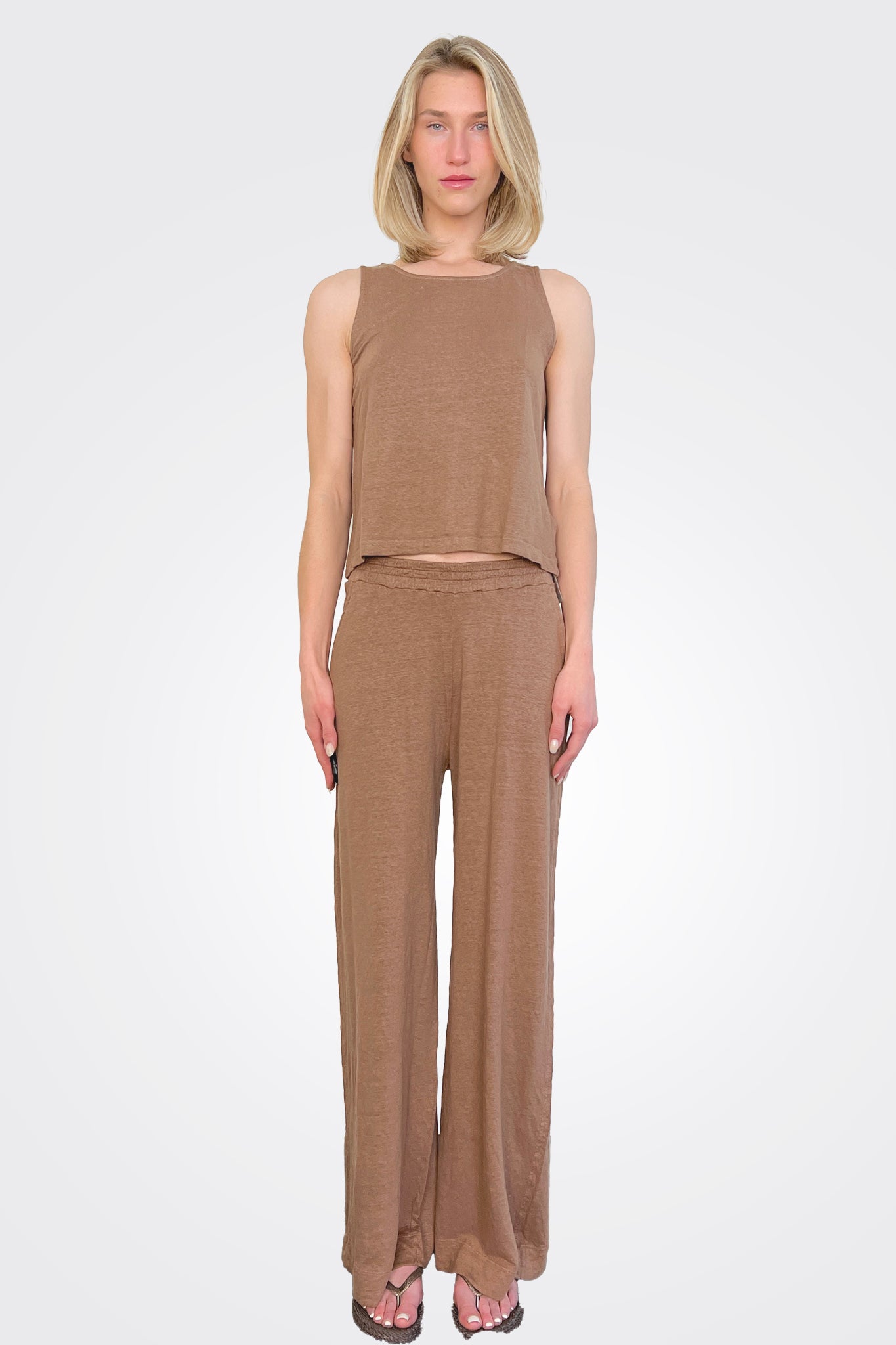 Women's Button Back Tank Top - Soft Mocha Brown Sleeveless Shirt for Casual Wear & Summer Outfits