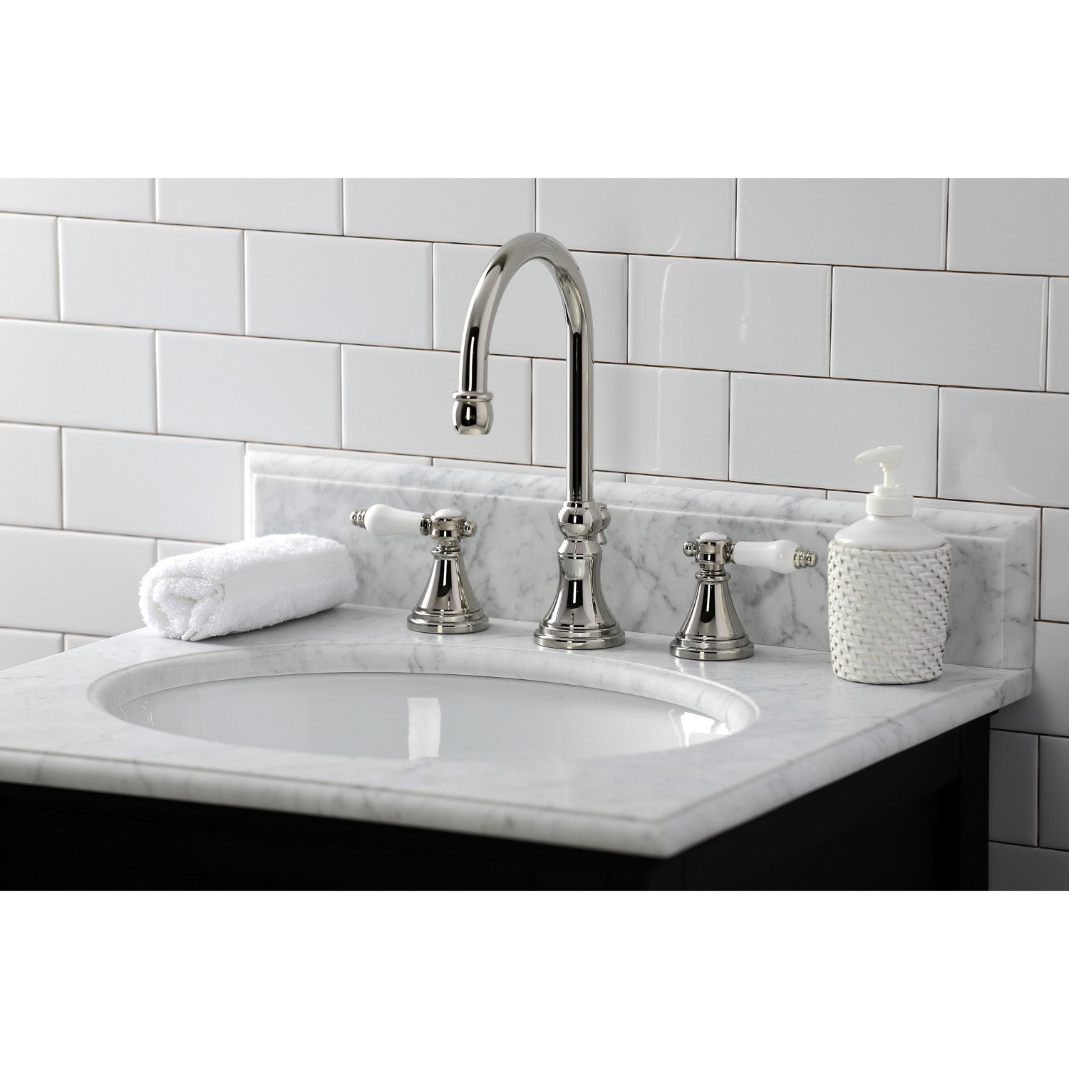 Bel Air KS2986BPL 3-Hole Widespread Bathroom Faucet with Brass Pop-Up Drain - Polished Nickel Finish for Vanity Sink - Perfect for Modern Bathroom Renovation and Home Upgrade