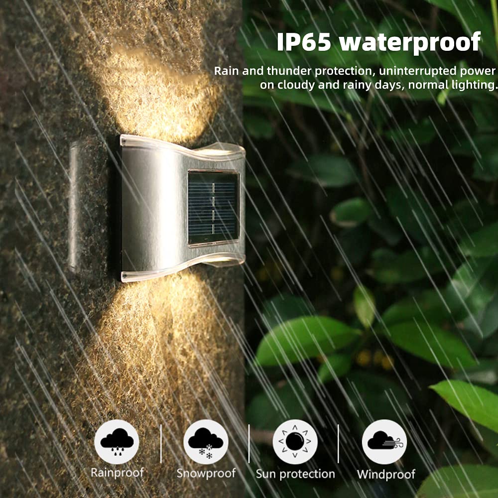 Solar LED Wall Lights - Waterproof Outdoor Garden & Balcony Lighting (4 Pack, Warm White) for Fence & Pathway