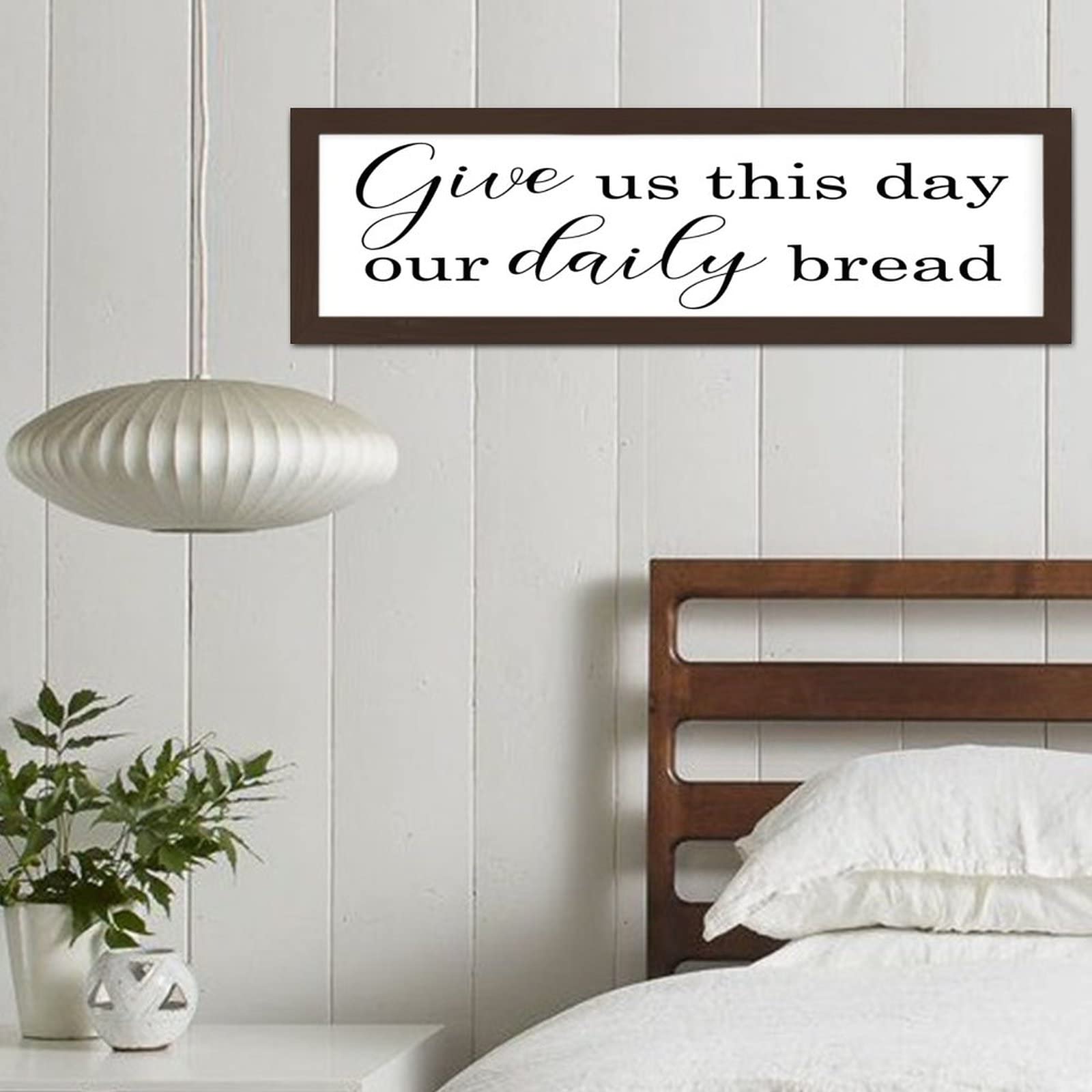 Give Us This Day Our Daily Bread Framed Wood Sign - Farmhouse Style Wooden Hanging Plaque, Rustic Wall Art Decor for Kitchen, Dining Room & Living Room - Perfect Christian Home Decor Gift