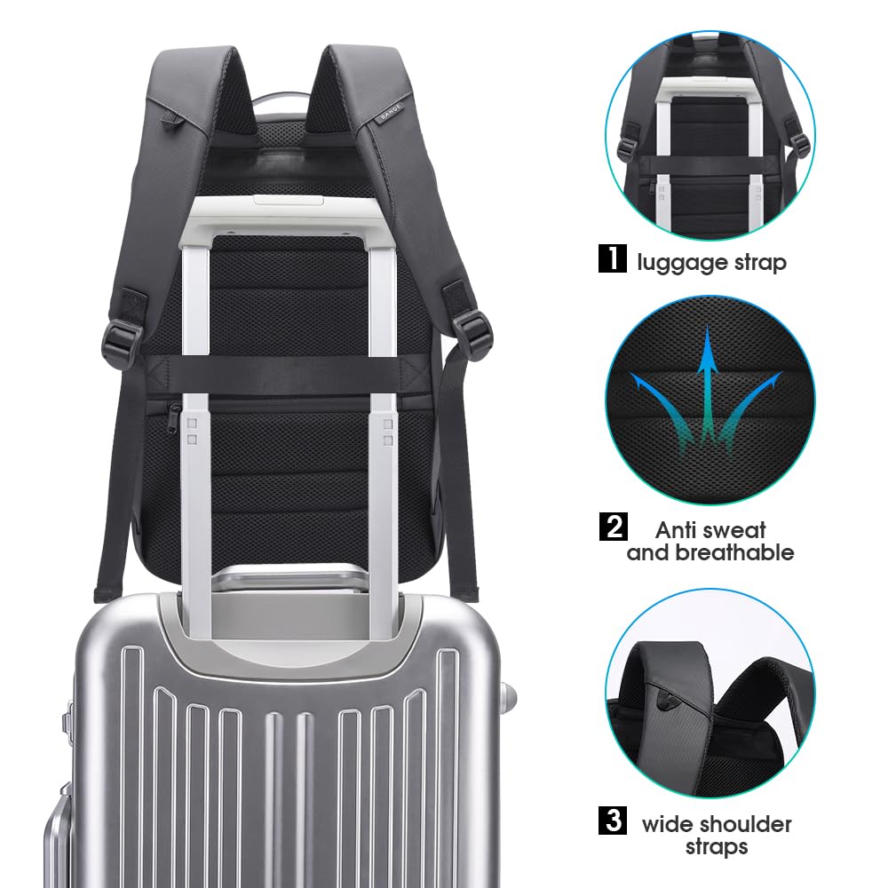 BANGE Anti-Theft Business Laptop Backpack with USB Charging Port - 15.6 Inch Water-Resistant Travel Backpack for Men & Women - Perfect for Office Commute, College, Business Trips & Airplane Carry-On