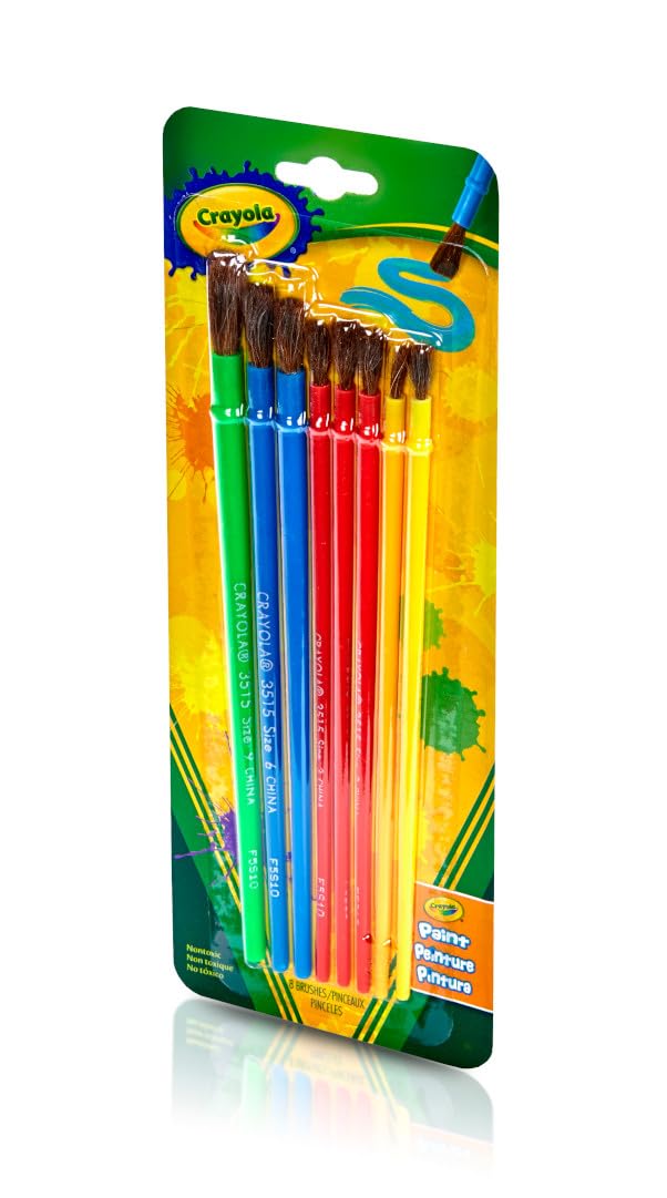 Crayola Kids Paint Brush Set - 8 Count Assorted Sizes for Children's Art Projects | Painting Supplies for Elementary & Preschool | Perfect for Classroom Activities, DIY Crafts & Home Art Kits
