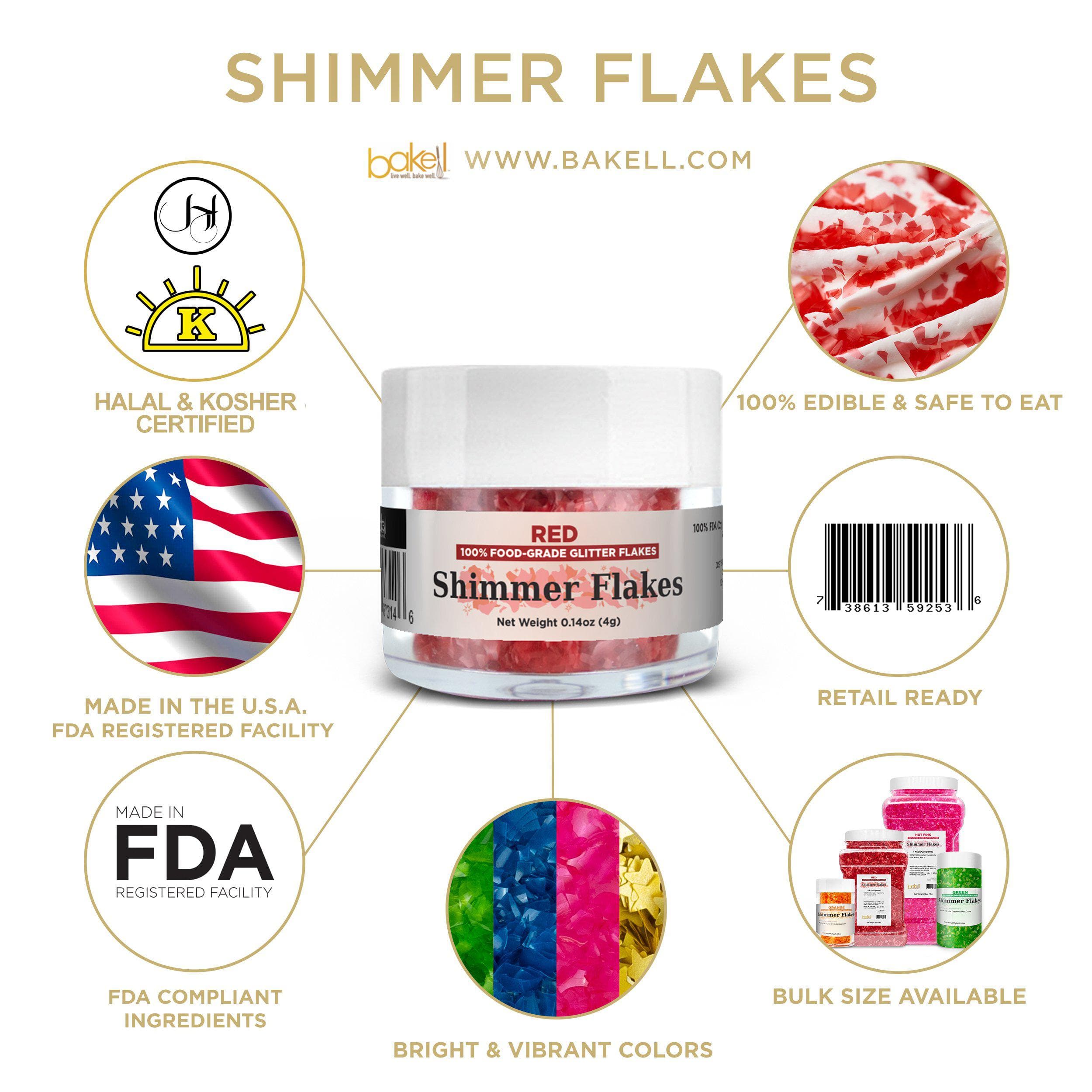 Christmas Candy Cane Edible Shimmer Flakes - 4 Pack Holiday Baking Decorations for Cookies, Cakes & Desserts - Perfect for Christmas Parties, Gift Giving & Festive Treats
