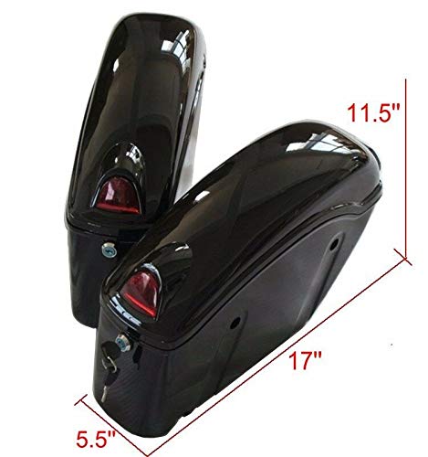 Black Hard Motorcycle Saddle Bags Trunk Luggage with LED Lights & Mounting Bracket - Durable Storage for Cruiser Bikes, Perfect for Long Rides & Road Trips