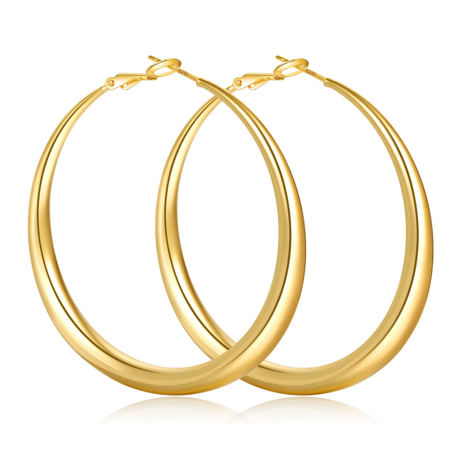 HEEYA S925 Sterling Silver Hoop Earrings for Women - Large Lightweight Hypoallergenic Hoops (30/40/50mm) in Gold & Silver - Perfect for Everyday Wear, Parties & Gifts