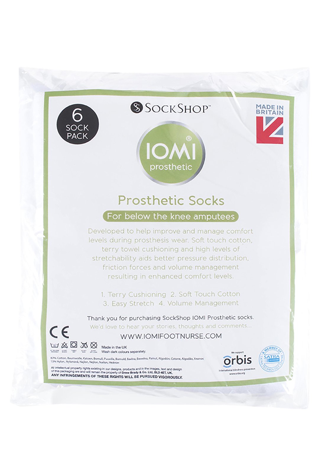 6 Below Knee Prosthetic Socks for Amputees - Yellow (25cm/10 inches) - Comfortable Fit for Daily Wear & Active Lifestyle