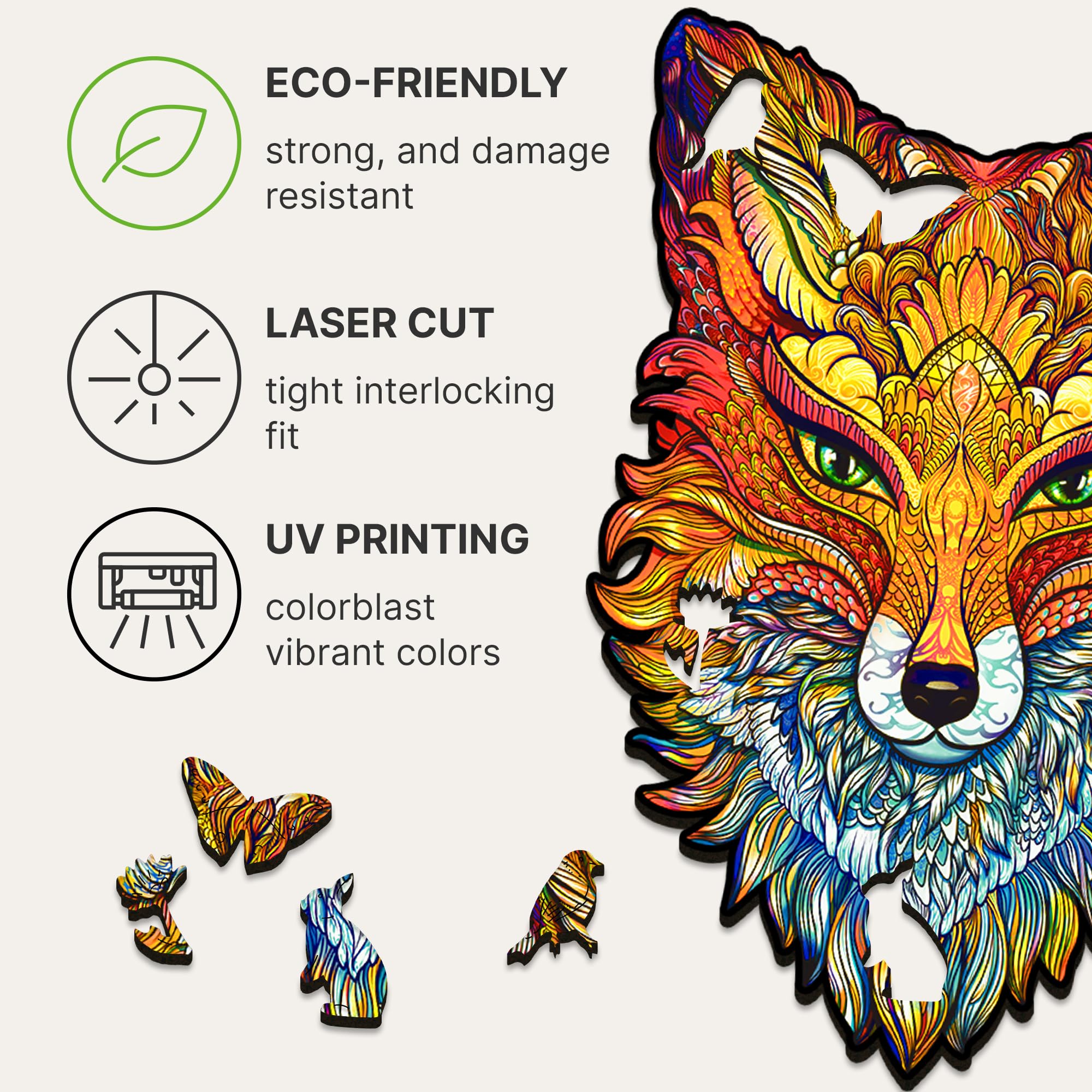 UNIDRAGON Original 700-Piece Wooden Jigsaw Puzzle - Fiery Fox Art, Royal Size 16.1