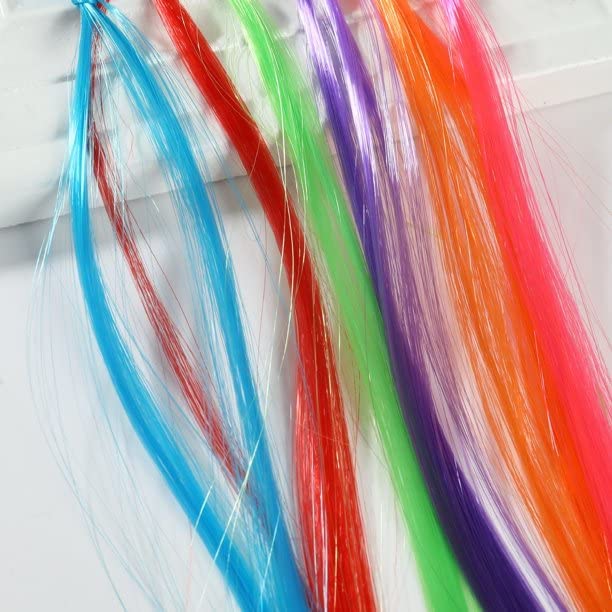 NYAMAH SALES Kids Hair Extensions with Hair Clips - 12-Piece Nylon Straight Colorful Hairpieces for Children | Perfect for Costumes, Parties & Playtime