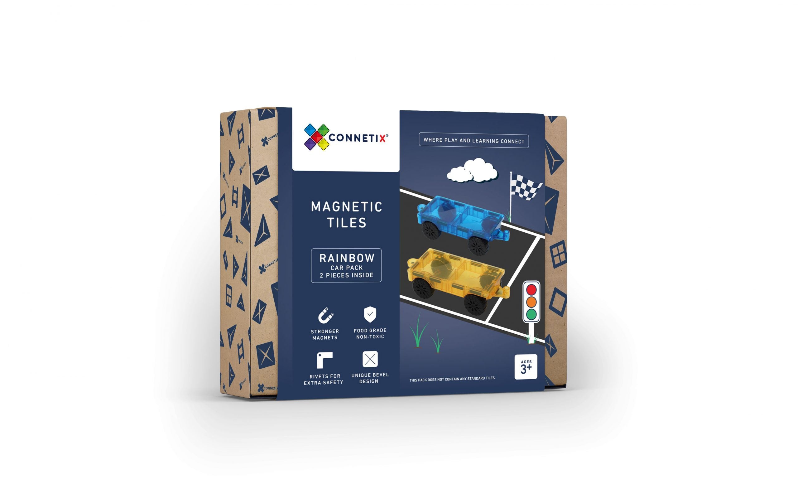 Connetix Magnetic Tiles 2 Piece Car Pack - STEM Educational Toys for Kids, Creative Building Blocks for Toddlers - Perfect for Playrooms, Classrooms & Birthday Gifts