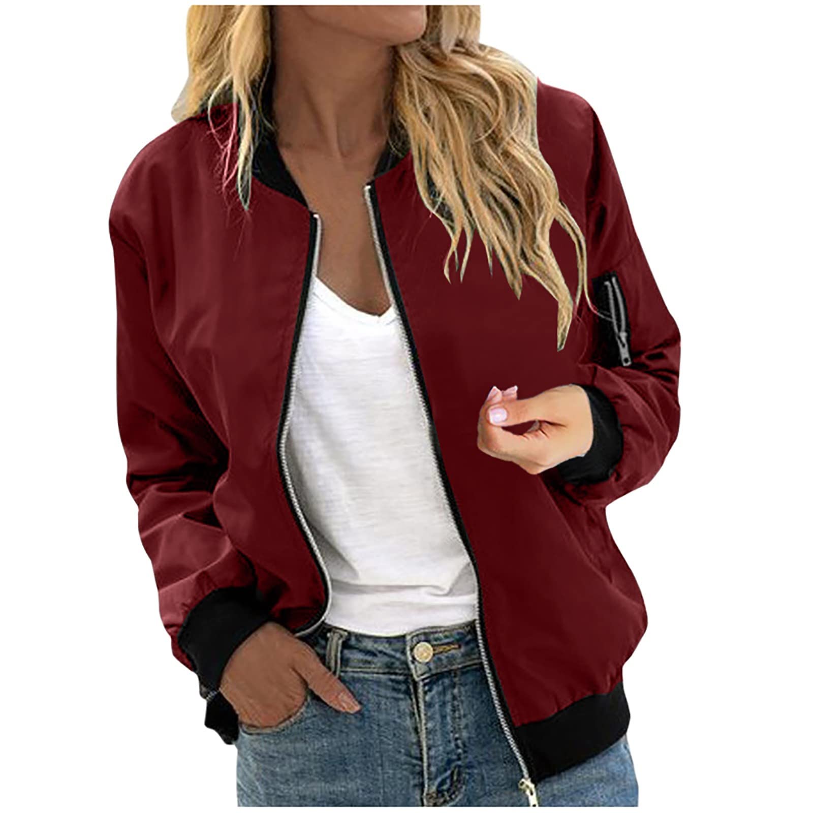 Trendy Women's Lightweight Bomber Jacket - Casual Zip Up Coat for Spring & Fall | Outdoor Outerwear for Running, Travel & Everyday Wear