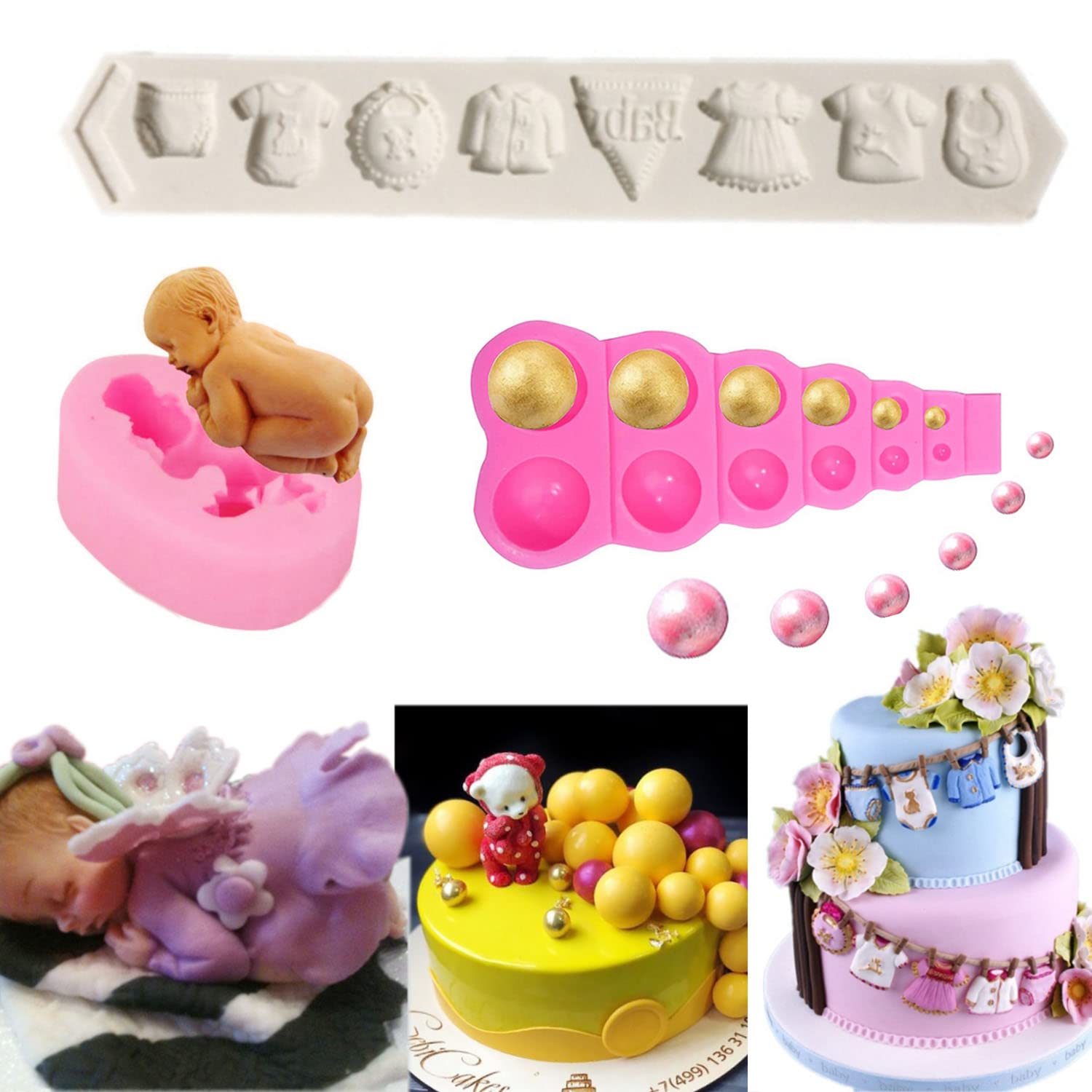 Baby-Themed Silicone Fondant Molds Set of 3 - Perfect for Chocolate, Polymer Clay Crafts, Cake Decorating & DIY Baking Projects - Ideal for Birthday Parties, Baby Showers & Wedding Cakes