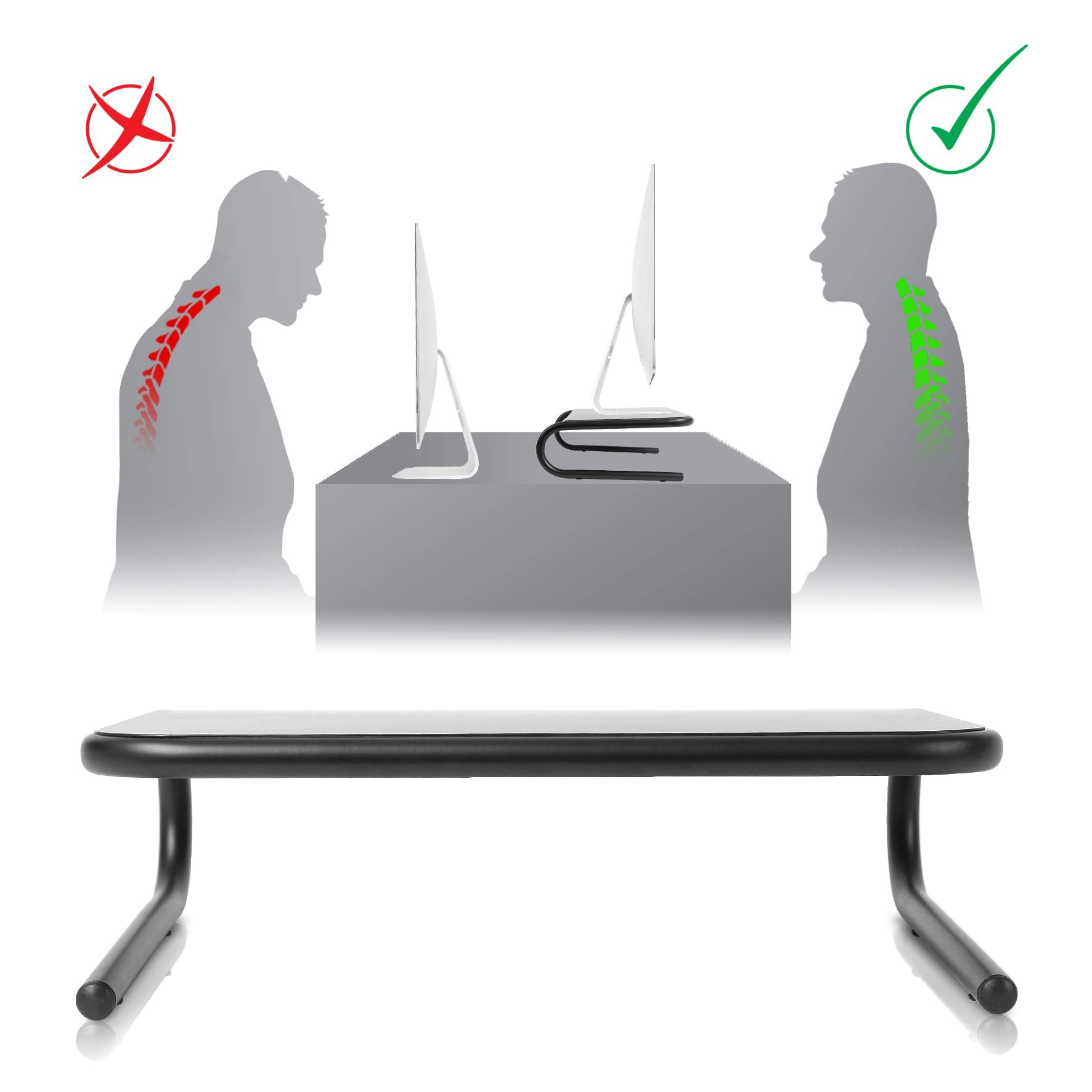 Duronic DM071 Metal Monitor Stand Riser - 37cm x 24cm Ergonomic Laptop & Computer Screen Riser with 10kg Capacity - Perfect for Home Office, Gaming Setup & Workspace Organization (Black)