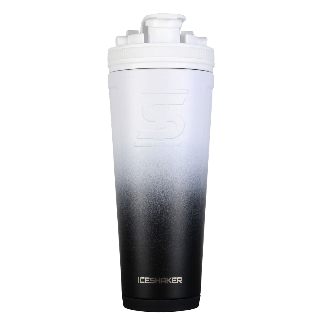 Custom 36oz Insulated Stainless Steel Ice Shaker Bottle - Black & White Ombre Design for Gym, Workout & Sports Hydration