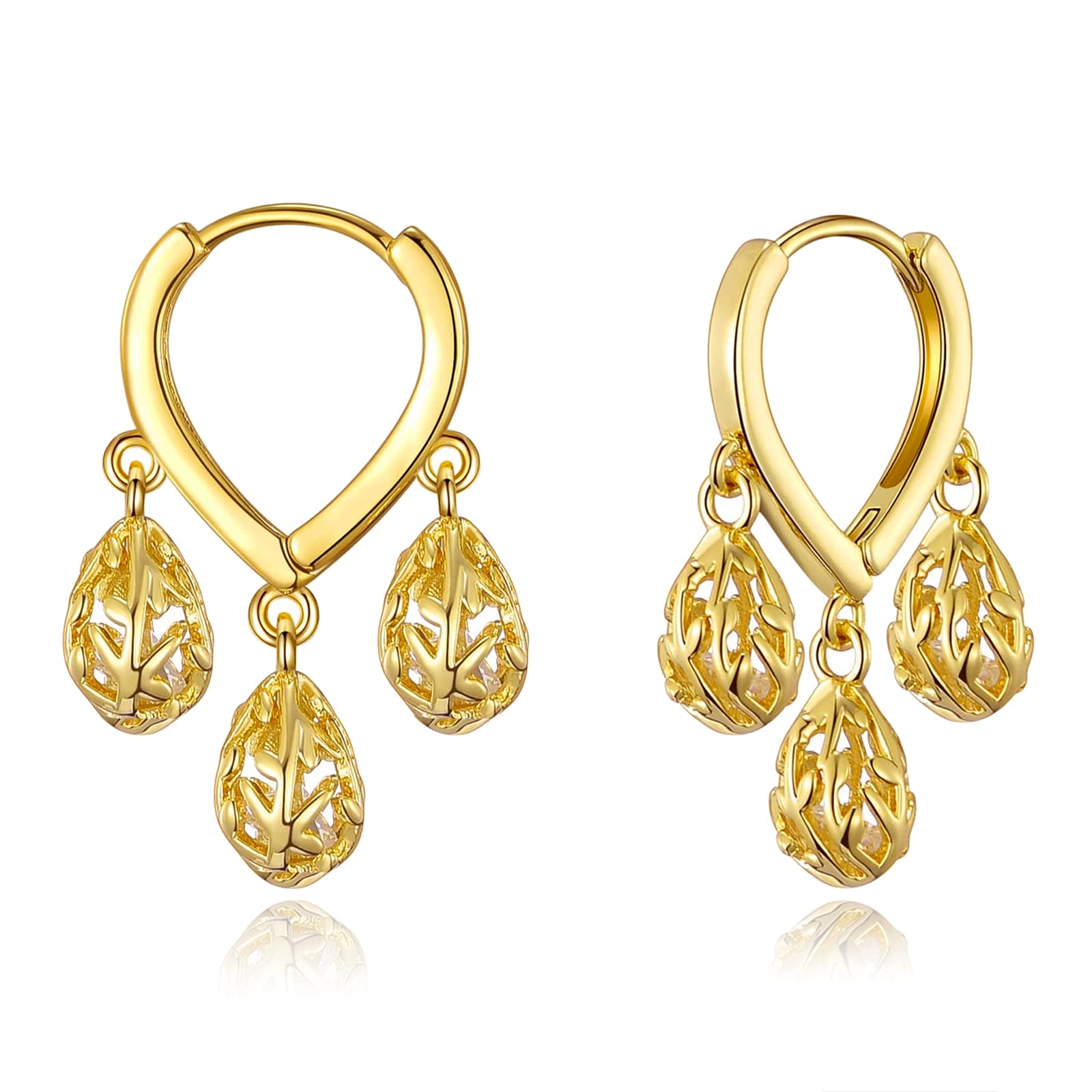 14K Gold Plated Huggie Hoop Earrings for Women - Cute Ball Dangle Hoop Earrings for Girls | Perfect for Everyday Wear, Parties, and Gifts