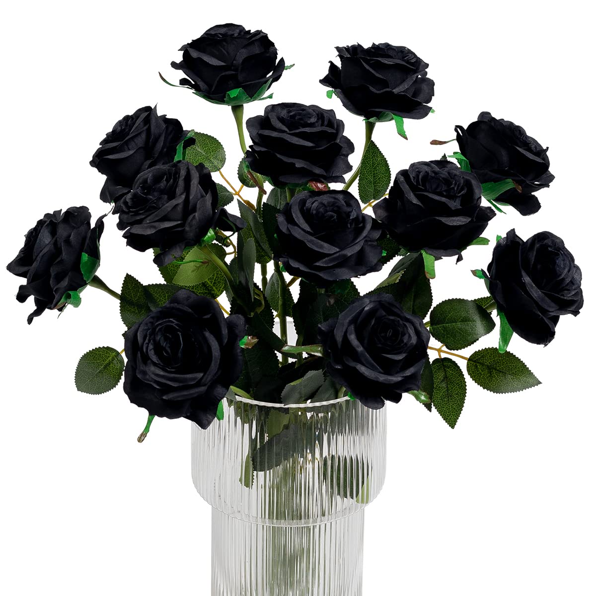 Kisflower 12PCS Artificial Black Roses - Realistic Silk Fake Flowers for Halloween Decorations, Wedding Bouquets, Party & Home Decor - Perfect for Spooky Centerpieces, Gothic Weddings & Dark Theme Events