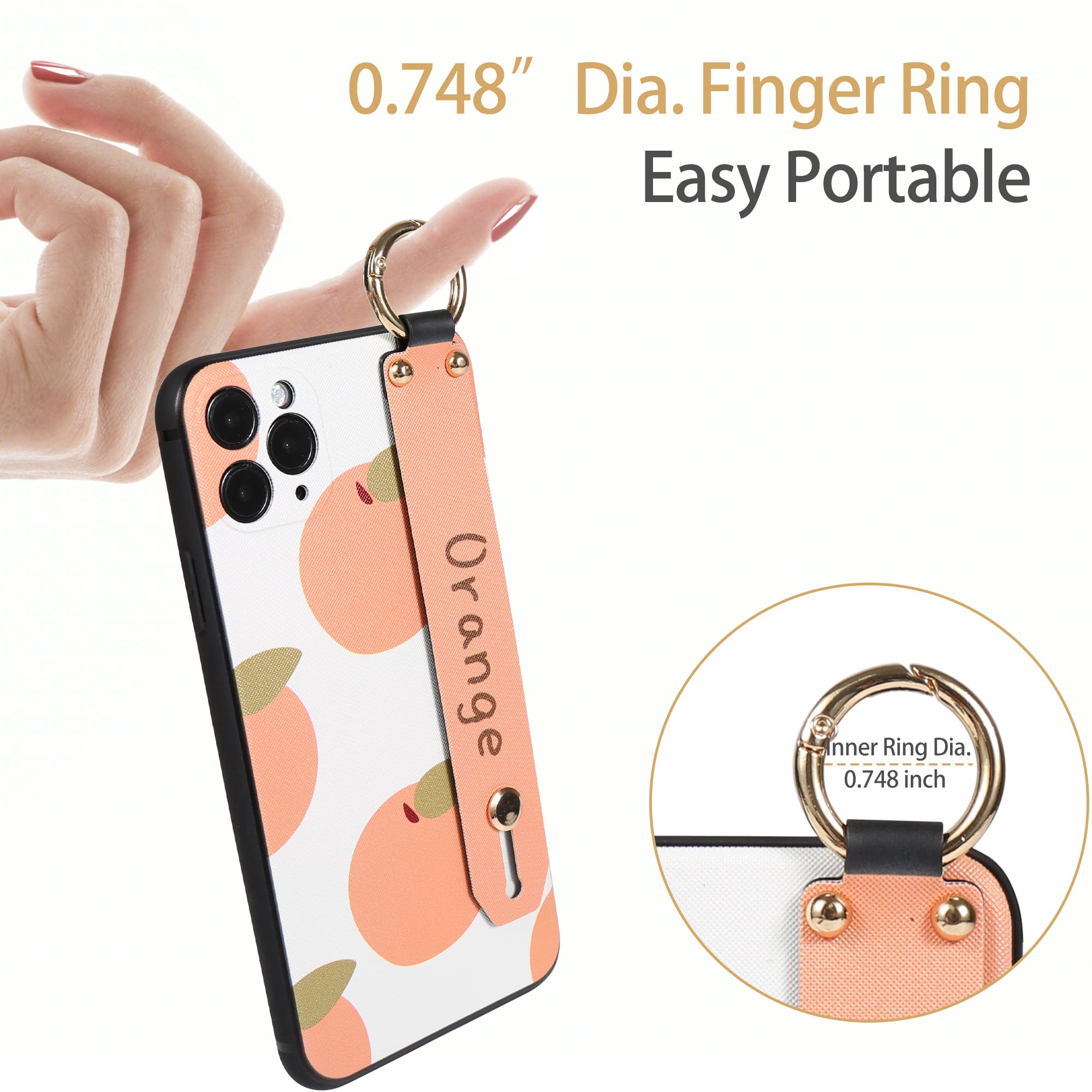 Cute Matte Orange Fruit Print Plastic Phone Case with Wrist Strap & Finger Ring for Apple iPhone 12 Pro/12 Plus - Trendy Girls' Protective Cover for Everyday Use, School & Travel