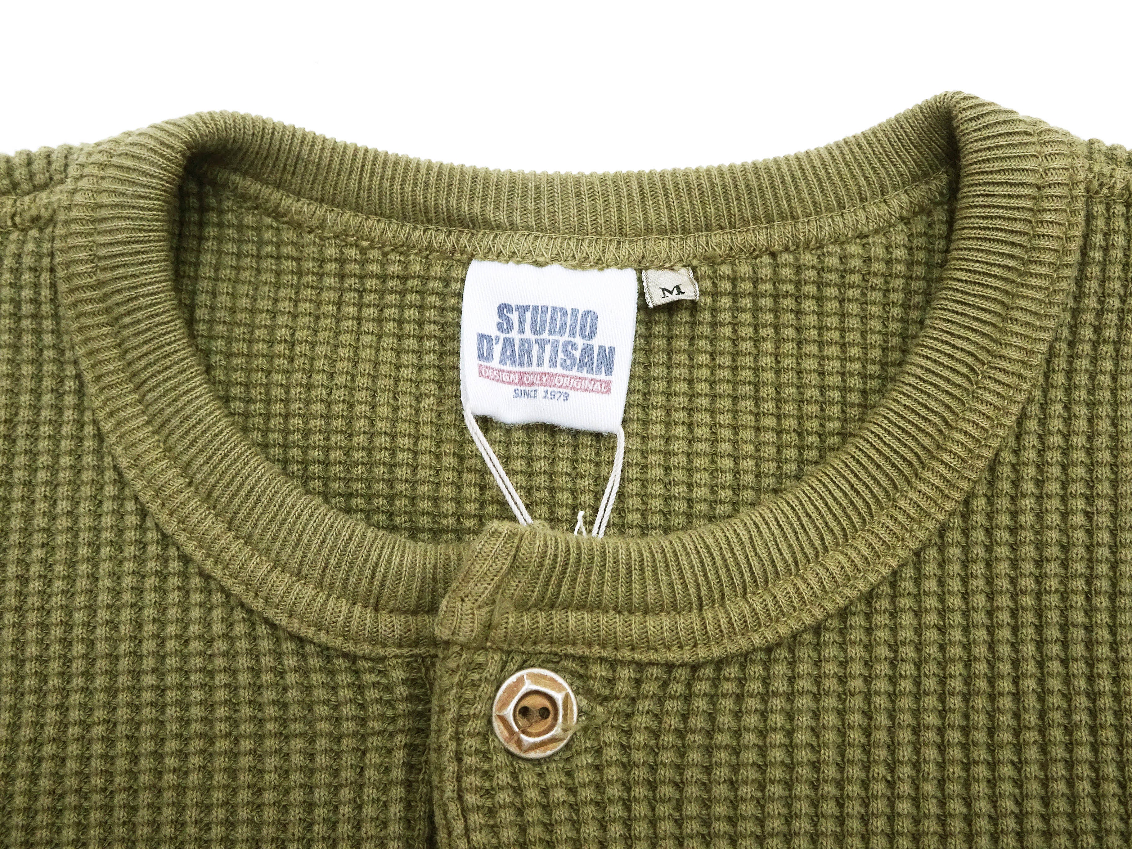 Studio D'artisan Men's Waffle Knit Thermal Henley T-Shirt - Long Sleeve Casual Shirt with 3-Button Placket, Heavyweight Thermal Tee (Color: Khaki, Style #9937) - Perfect for Fall Layering, Winter Warmth & Outdoor Adventures