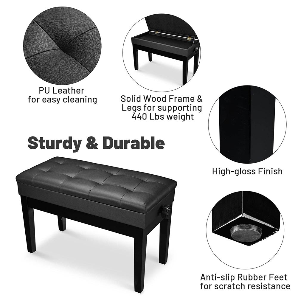 Adjustable Piano Bench with Storage - Duet Seat for Musicians & Teachers - Perfect for Home, Studio & Music Classrooms
