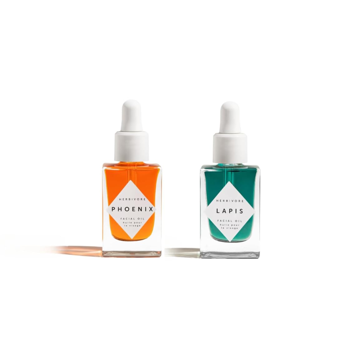 HERBIVORE Hydrating & Balancing Facial Oil Set - Lapis & Phoenix Face Oils for Glowing Skin | Vegan Skincare Bundle for Dry, Sensitive & Combination Skin Types | Perfect for Night Routine & Daily Moisturizing