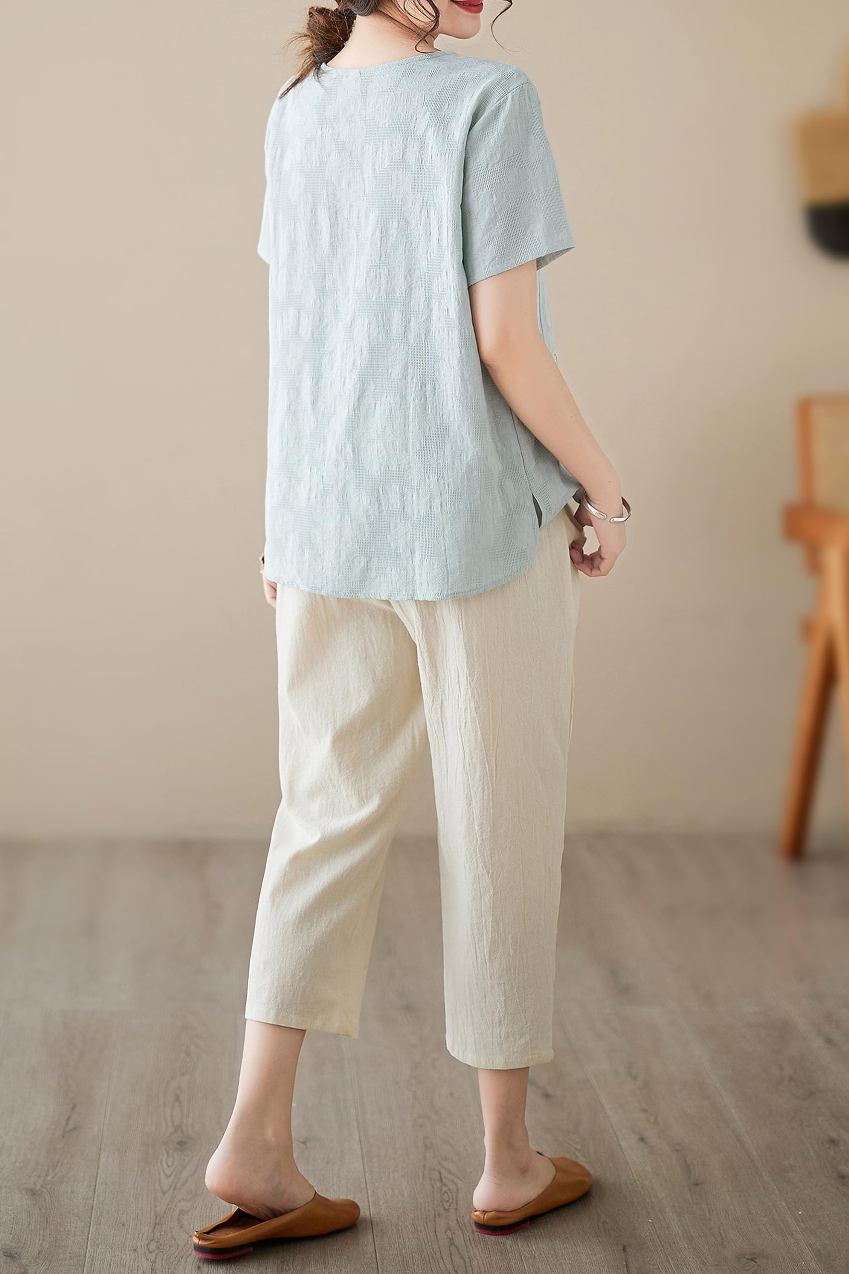 DOvWOER Women's Fall Tunics Blouse - Casual Cotton Linen Shirt Tops for Women | Perfect for Office, Travel & Everyday Wear