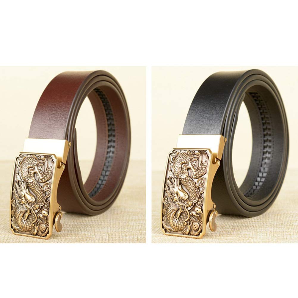 KESYOO Genuine Leather Belt for Men - Black Automatic Golden Buckle with Dragon Pattern - Stylish Dress Belt for Office, Casual & Formal Wear